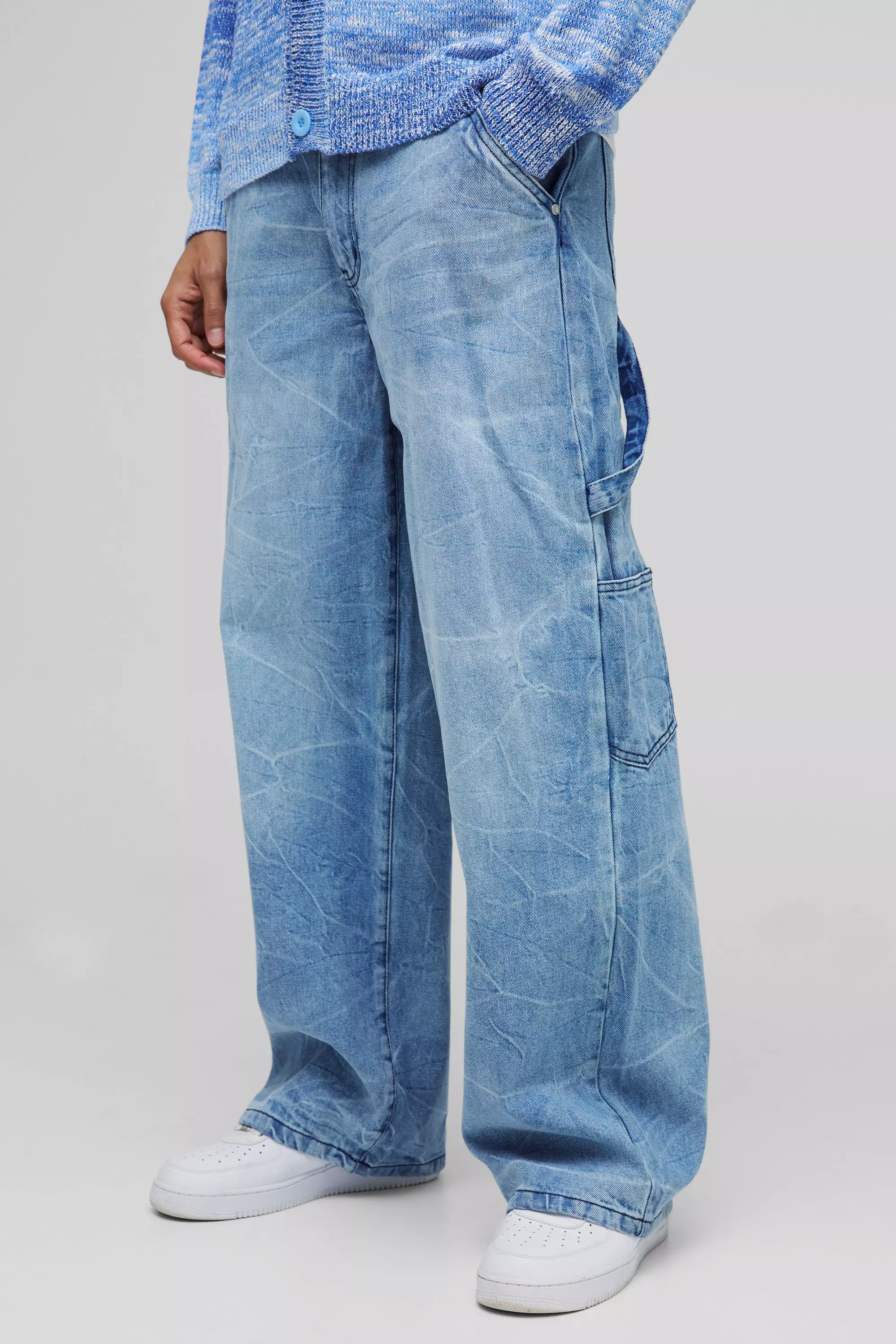 Baggy Rigid Carpenter Crinkle Denim Jeans In Antique Blue Antique blue