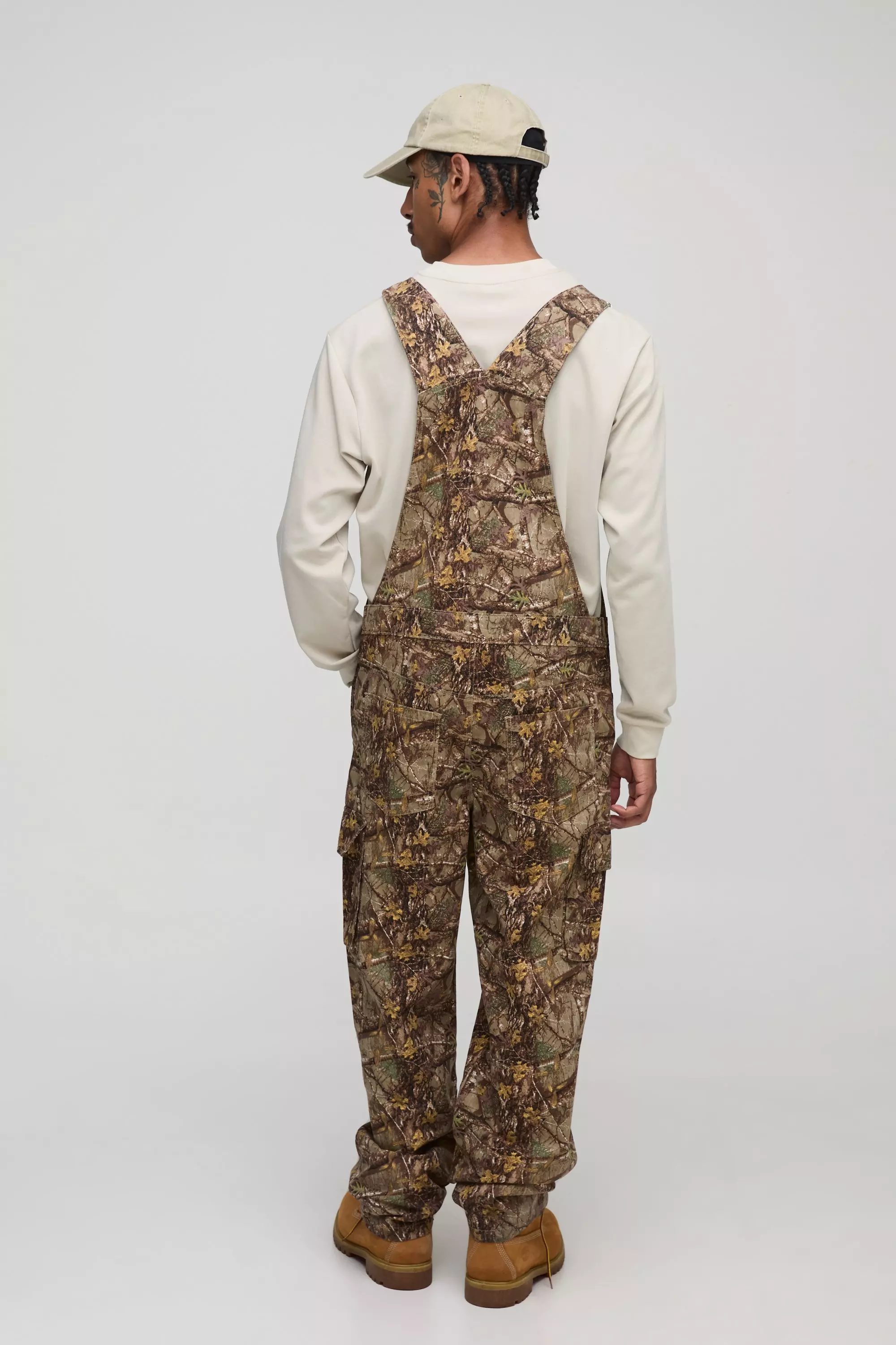 Forest Camo Cargo Pocket Relaxed Overalls | boohooMAN USA