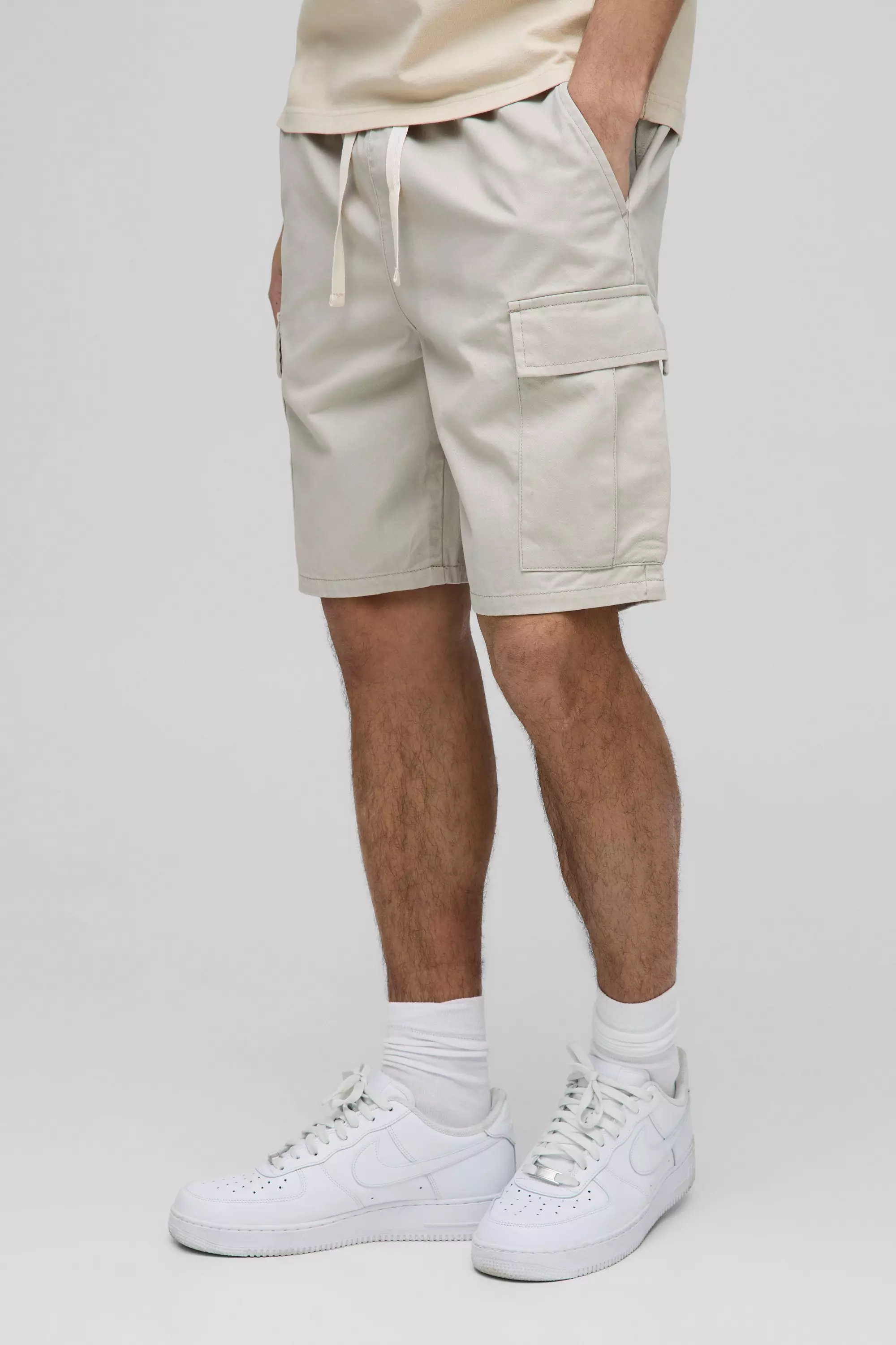 Elasticated Waist Stone Relaxed Fit Cargo Shorts  alternative image