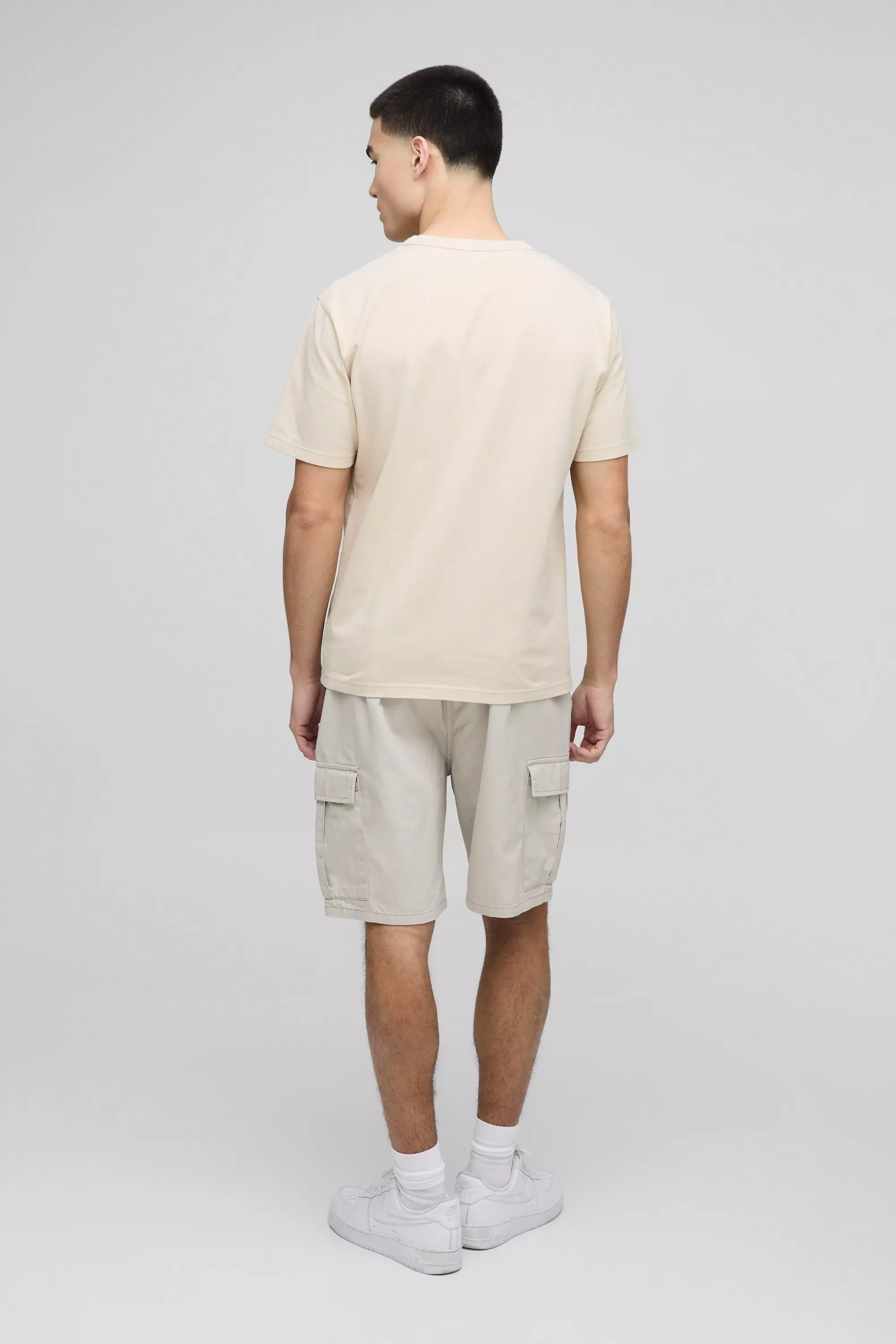 Elasticated Waist Stone Relaxed Fit Cargo Shorts  alternative image