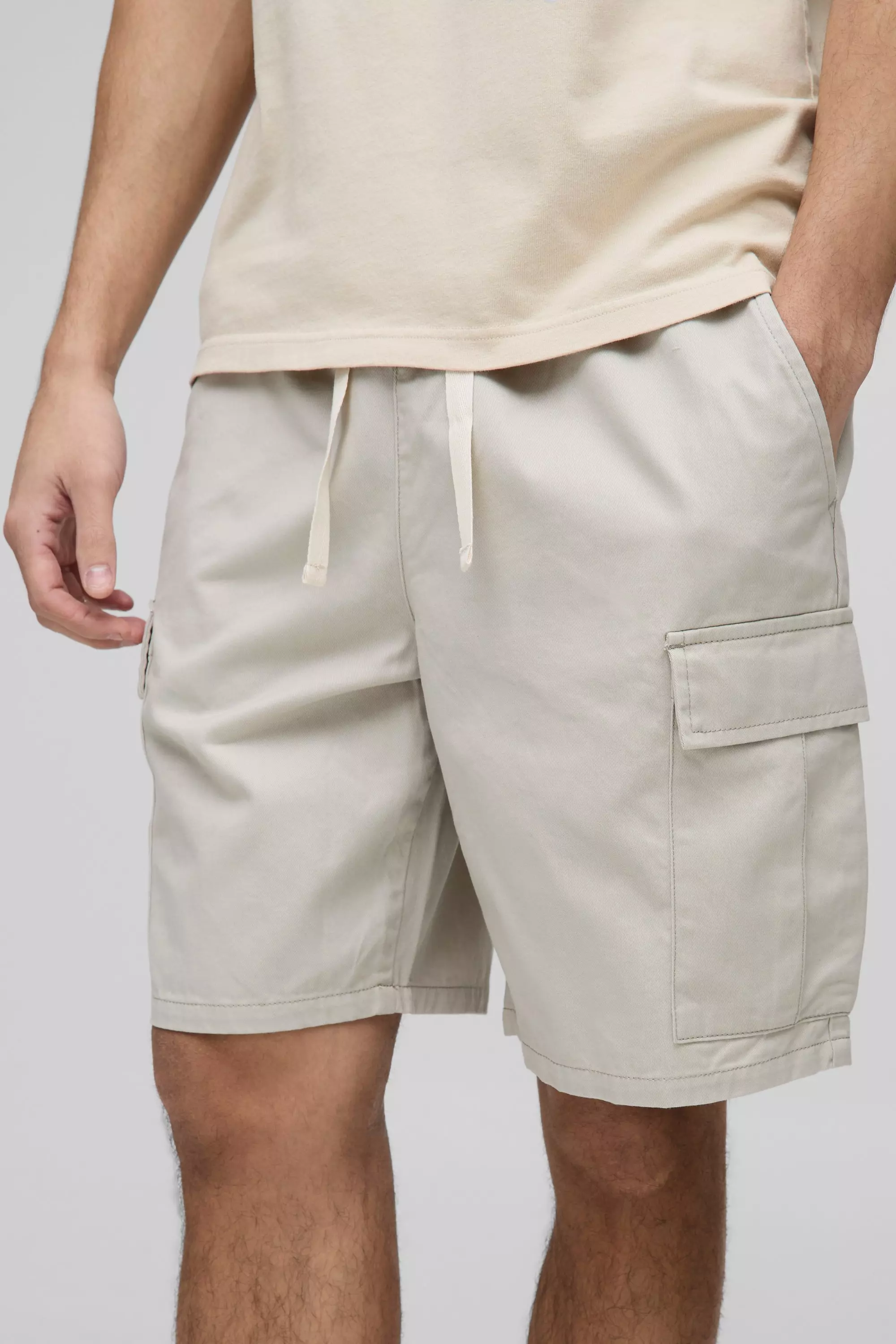 Elasticated Waist Stone Relaxed Fit Cargo Shorts  alternative image