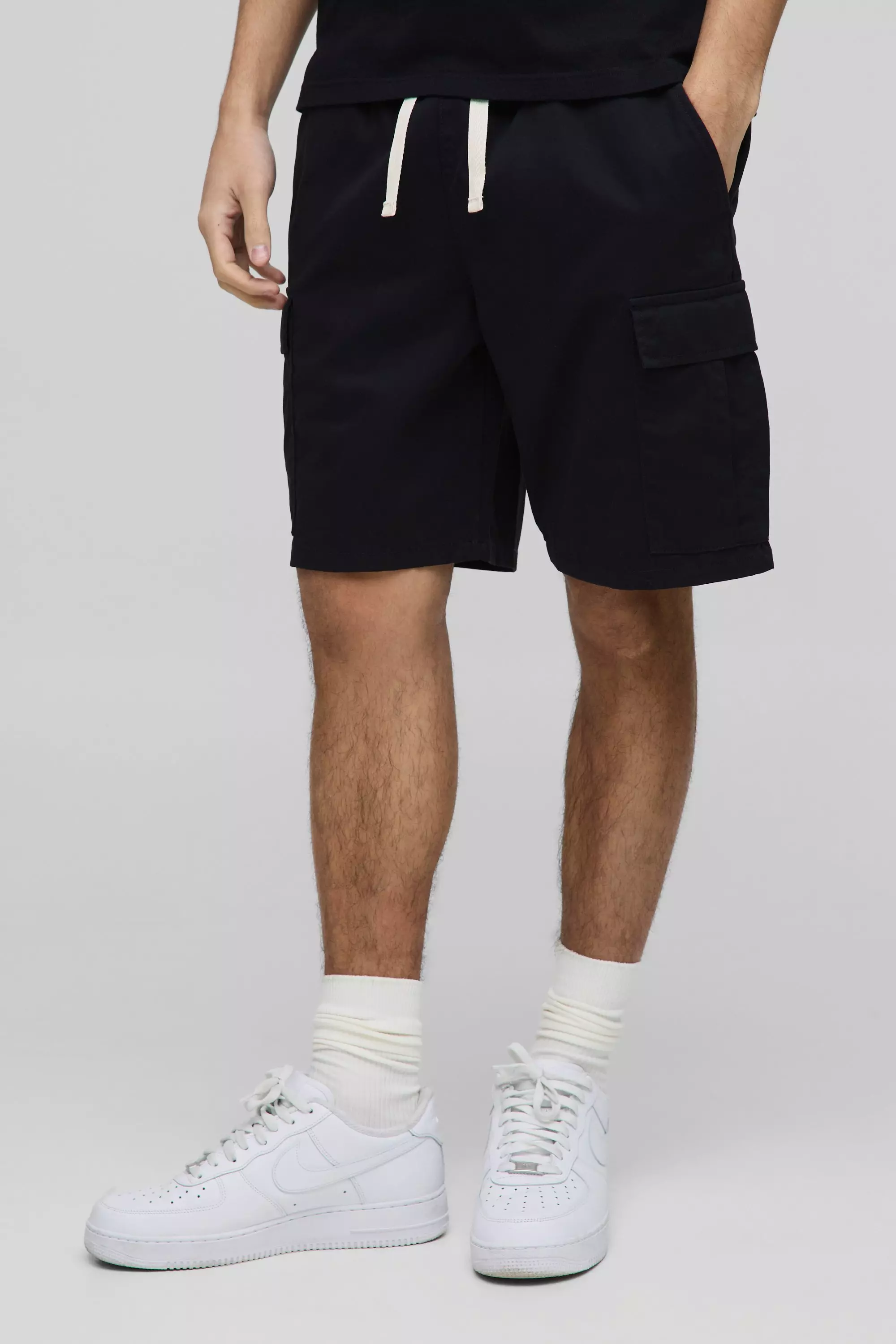Short cargo slim noir à taille élastiquée, Black autre image