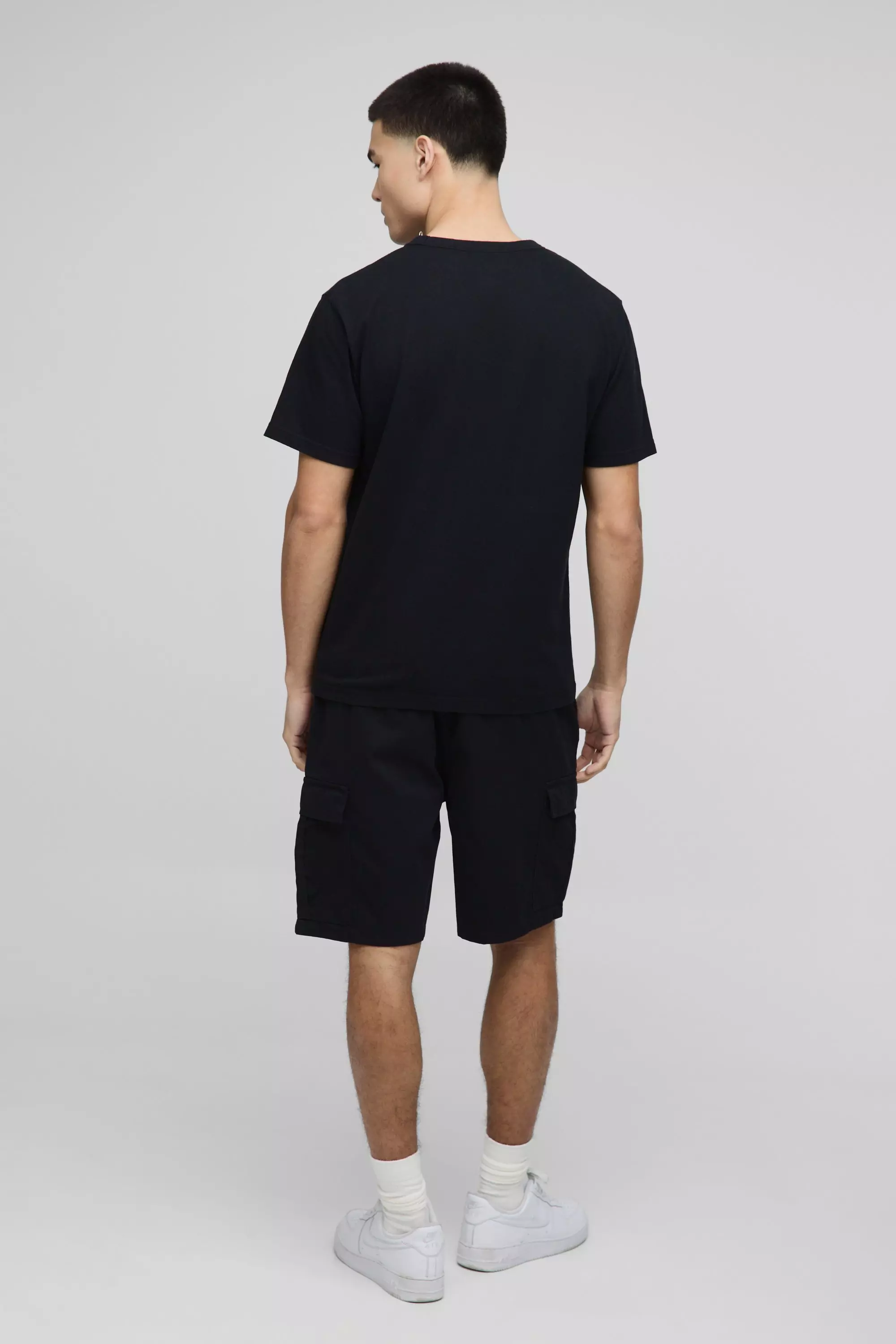 Short cargo slim noir à taille élastiquée, Black autre image