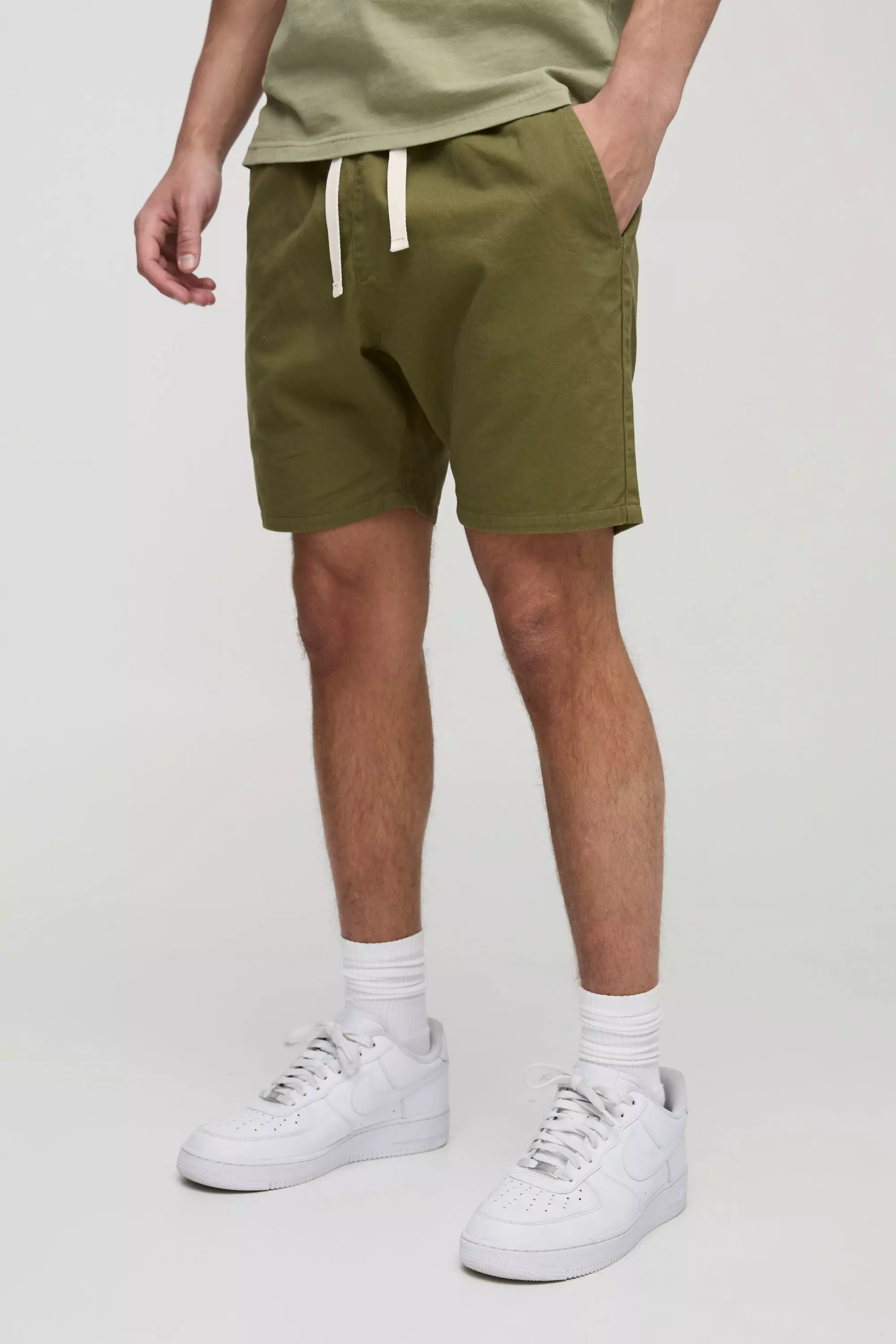Khaki Elasticated Waist Slim Fit Twill Shorts alternative image