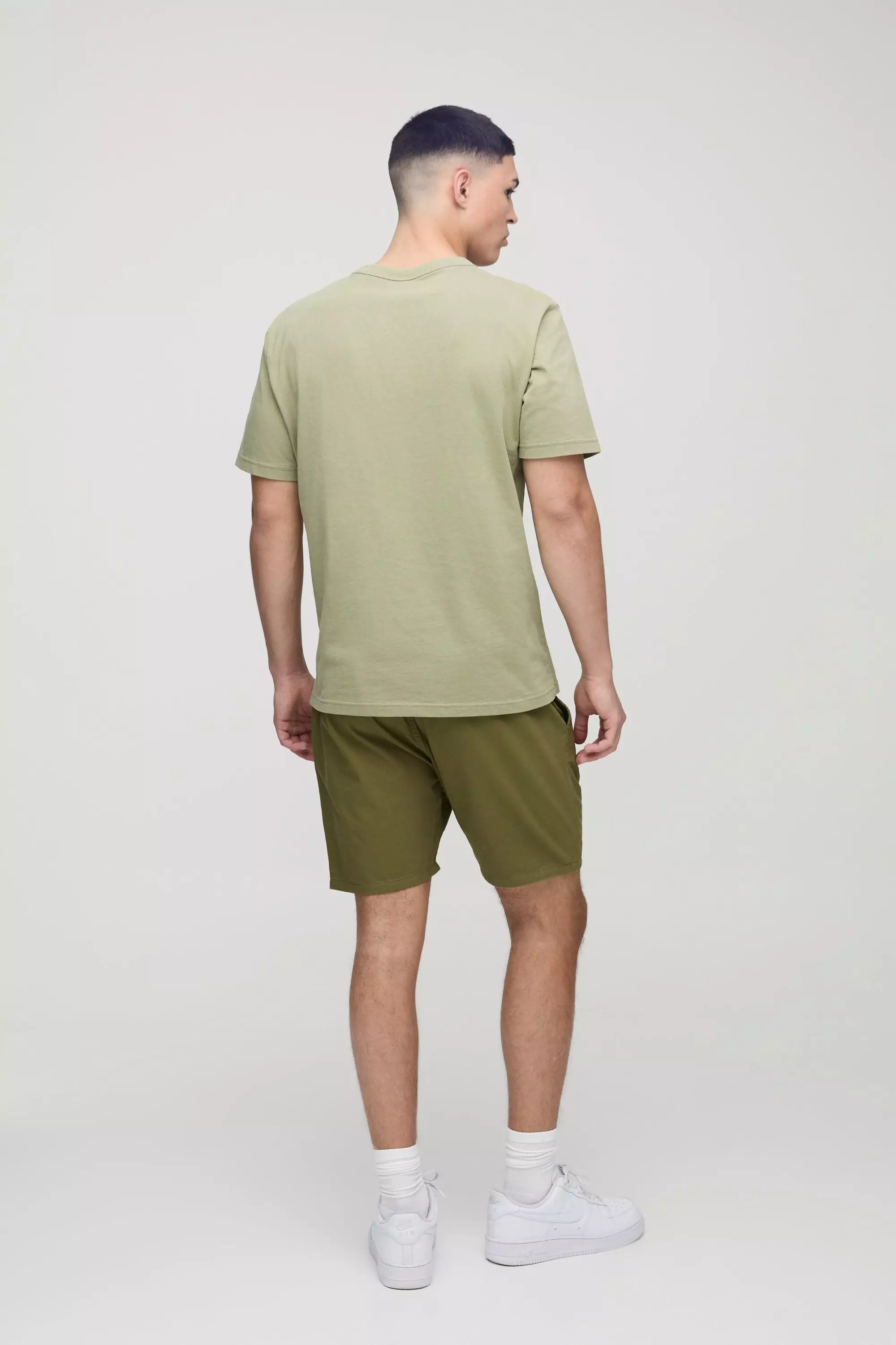 Khaki Elasticated Waist Slim Fit Twill Shorts alternative image