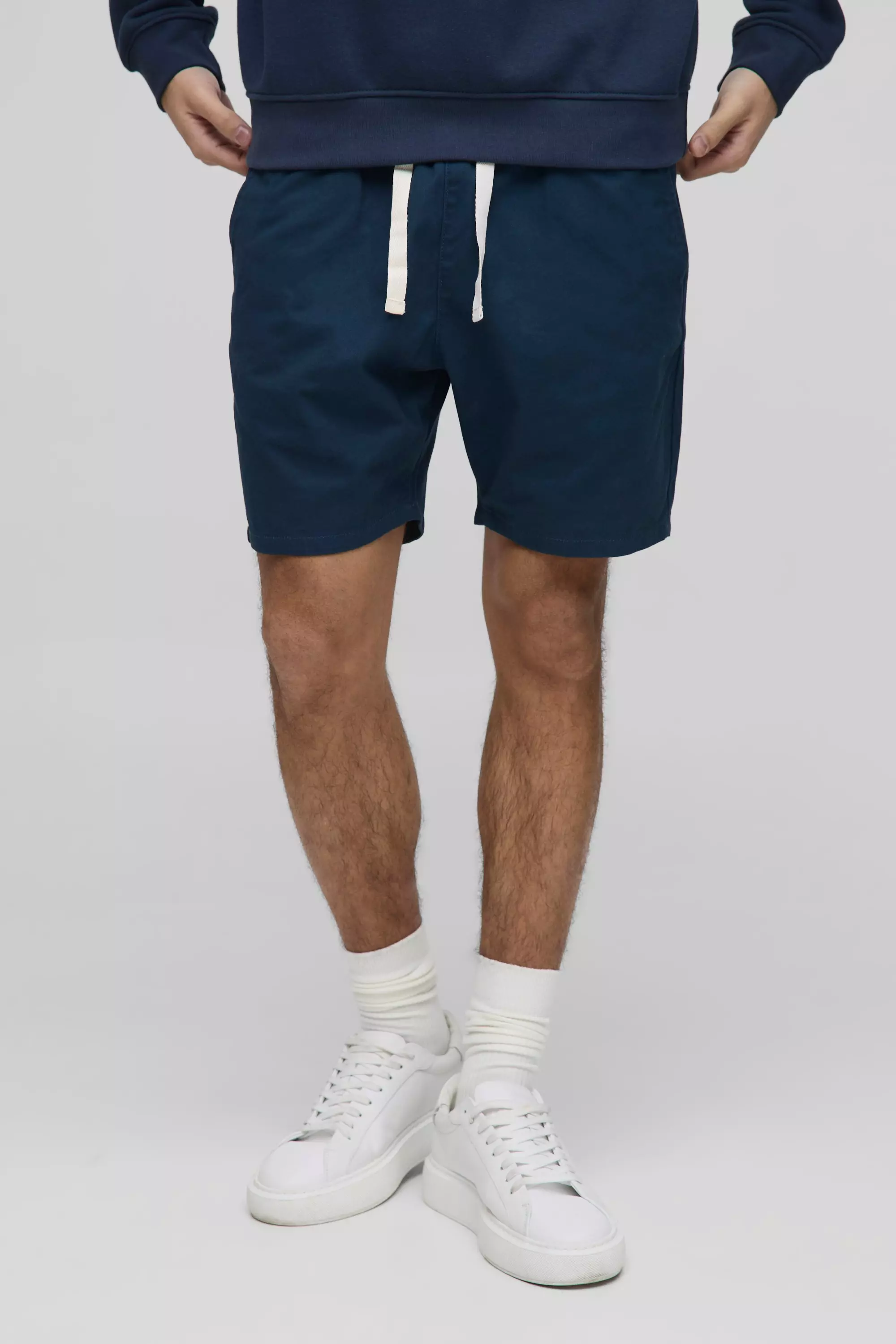 Navy Elasticated Waist Slim Fit Twill Shorts alternative image