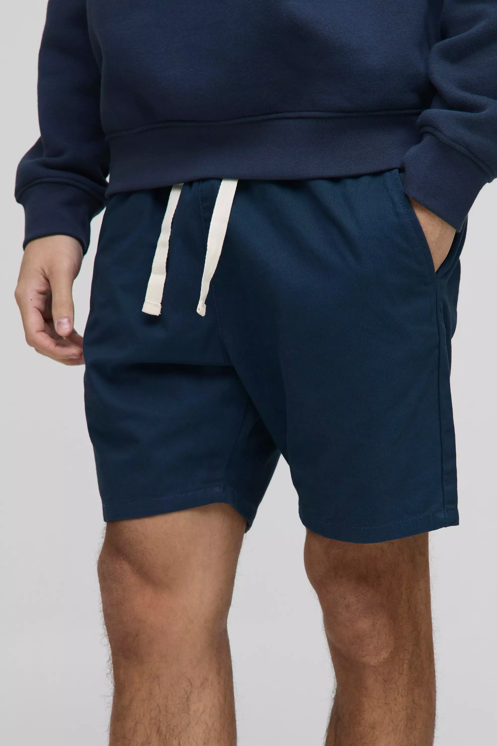 Navy Elasticated Waist Slim Fit Twill Shorts alternative image