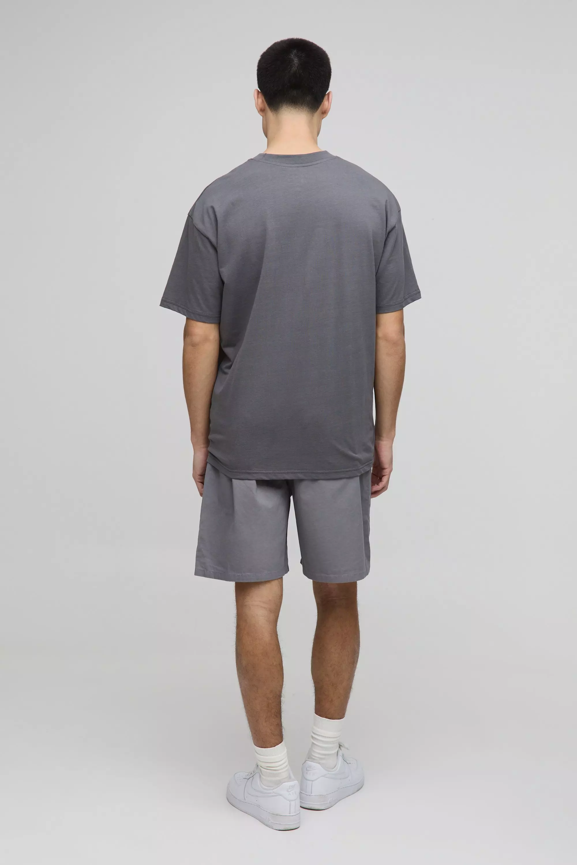 Grey Elasticated Baggy Twill Split Hem Shorts alternative image