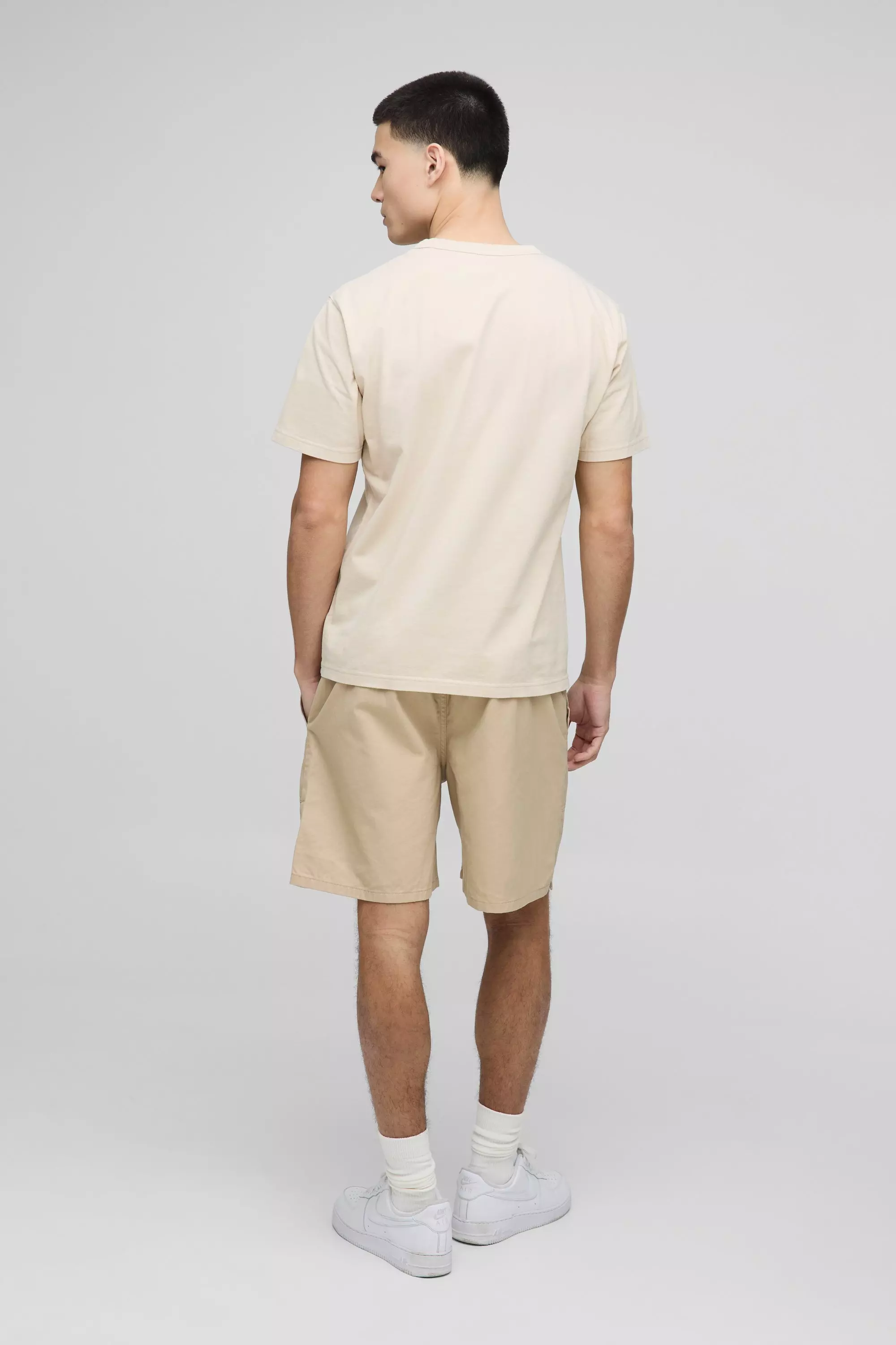 Sand Elasticated Baggy Twill Split Hem Shorts alternative image