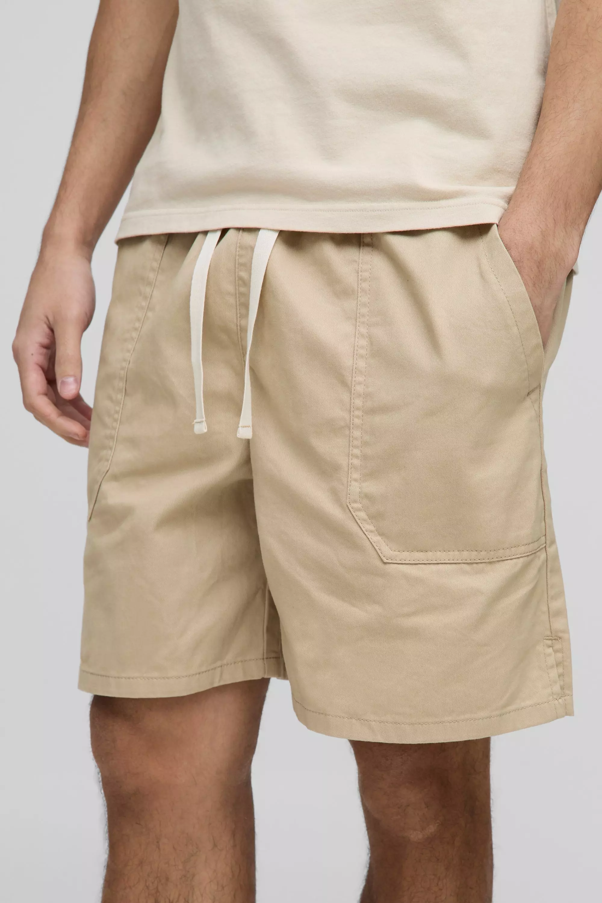 Sand Elasticated Baggy Twill Split Hem Shorts alternative image