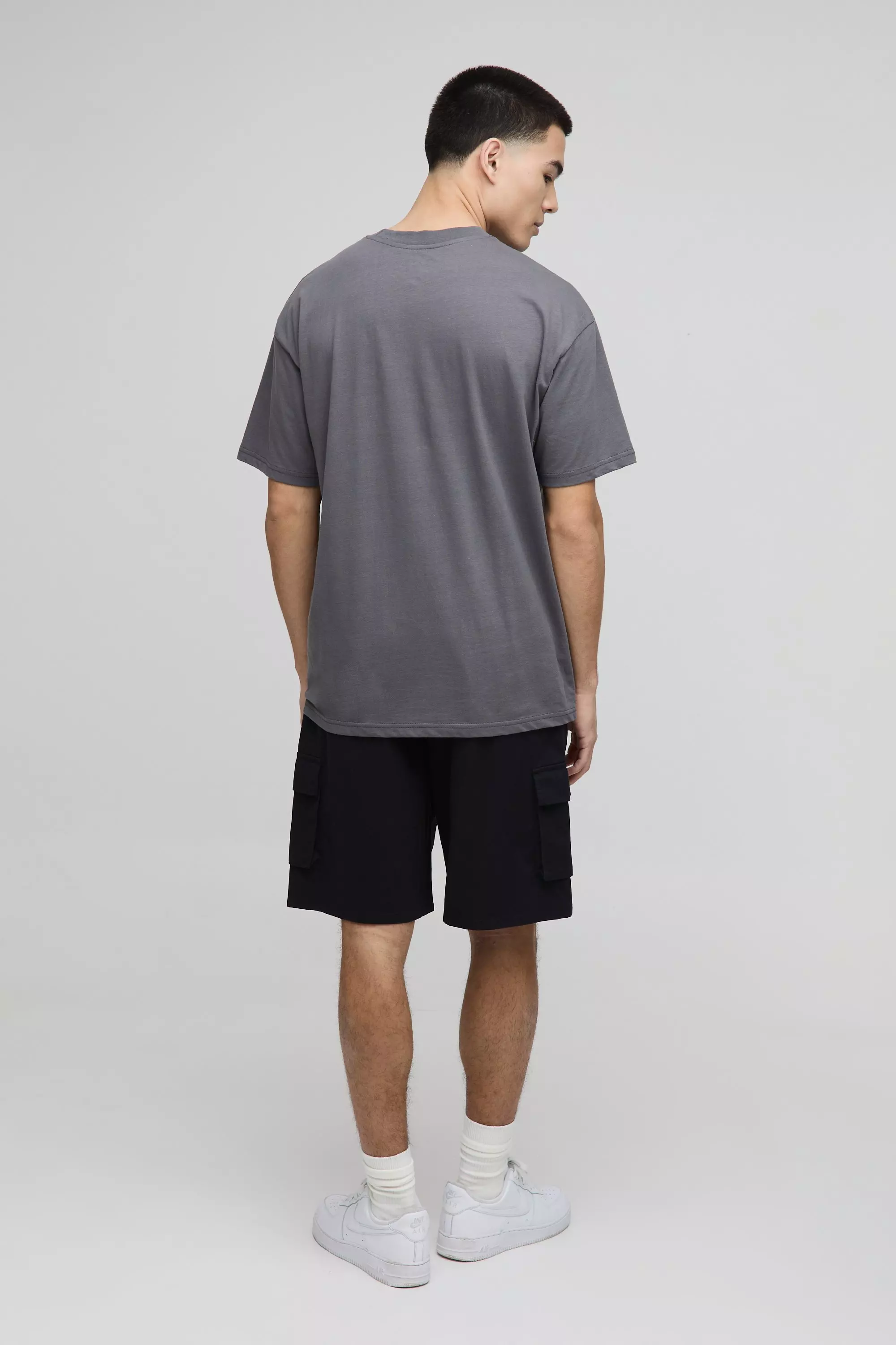 Black Fixed Waist Baggy Cargo Twill Shorts alternative image