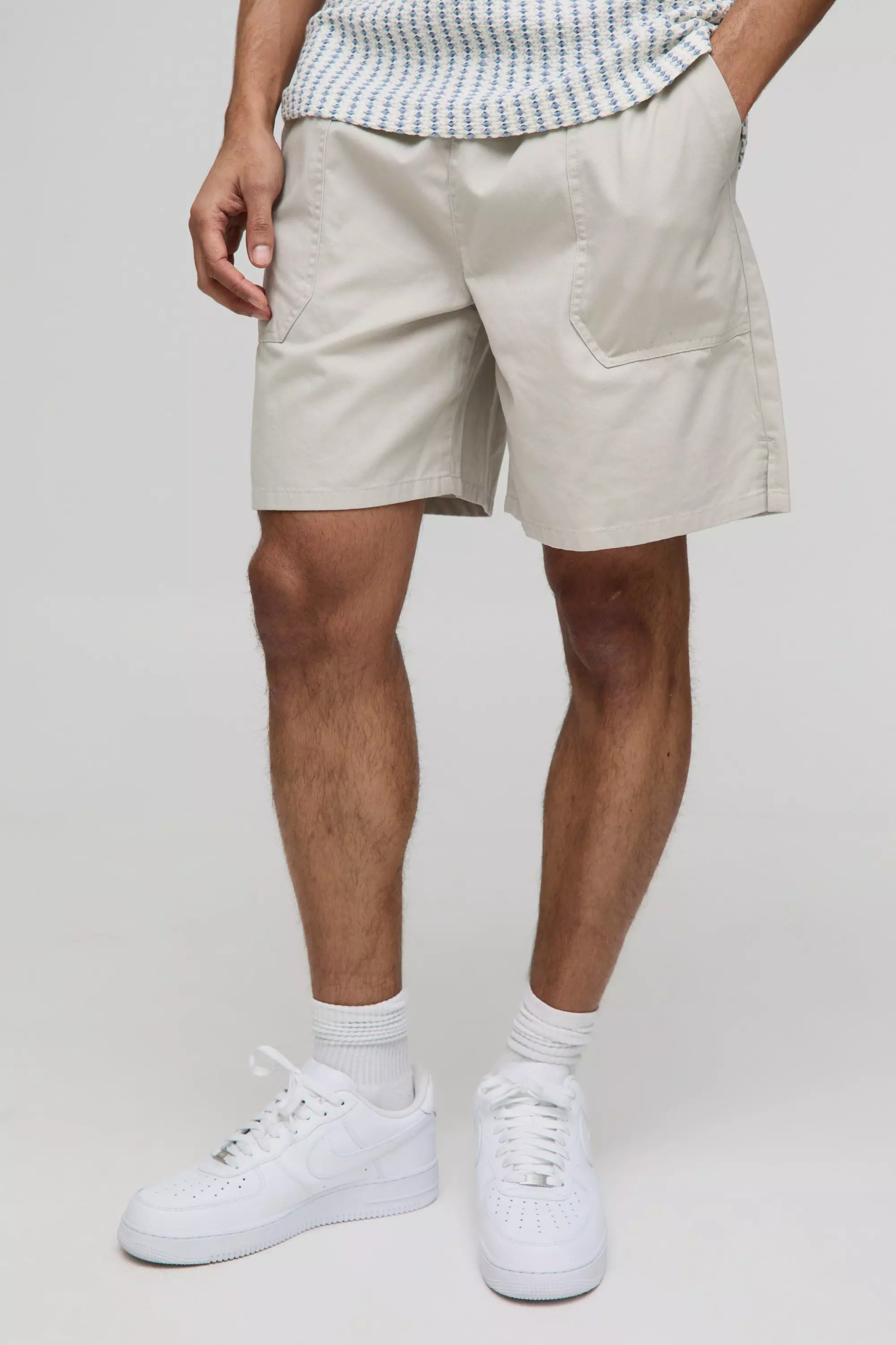 Stone Elasticated Baggy Twill Split Hem Shorts alternative image