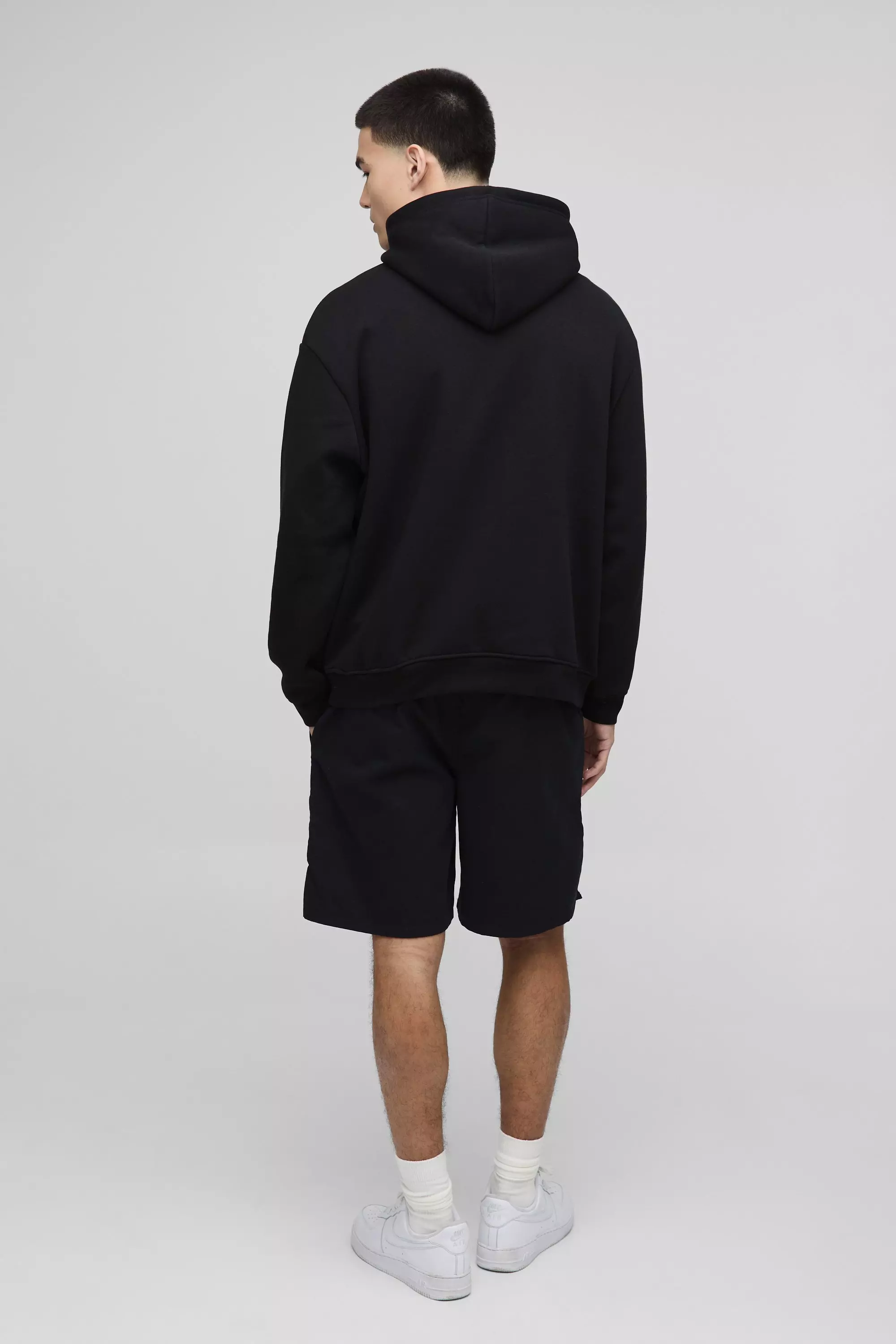Black Elasticated Baggy Twill Split Hem Shorts alternative image
