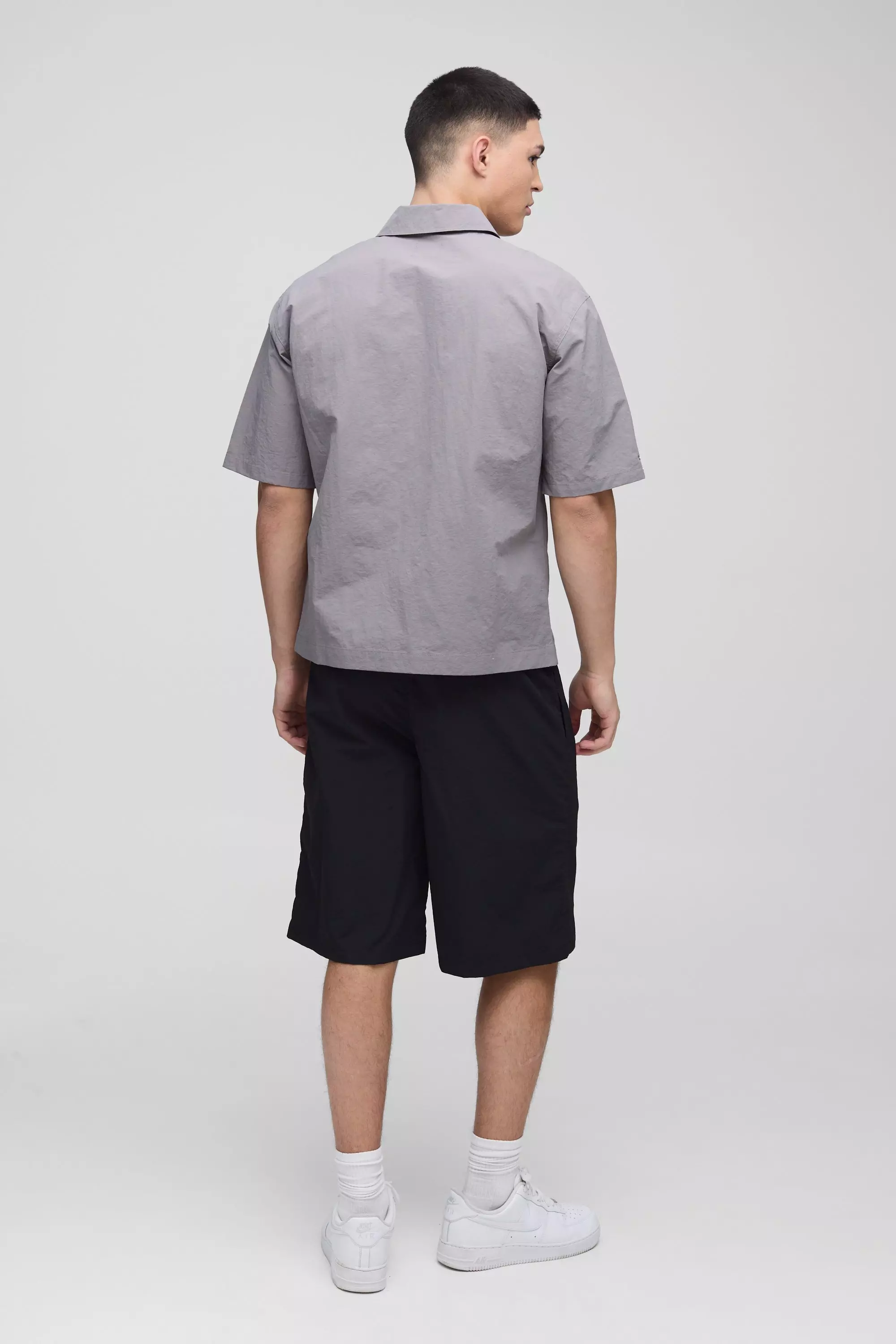 Chemise oversize zippée en nylon à manches 3/4, Light grey autre image