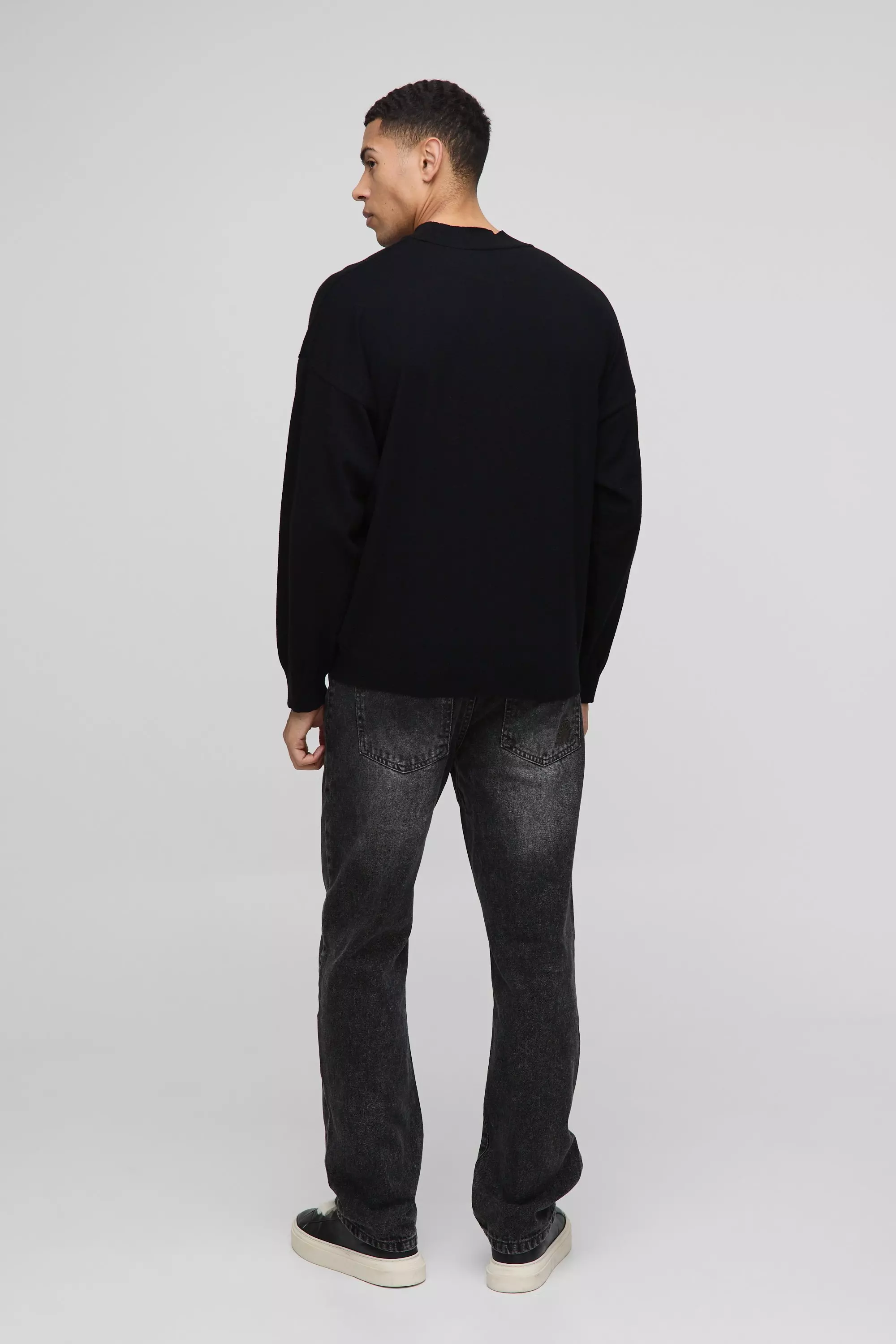 Black Gebreide Baggy Trui Met Nepwollen Hals alternatieve afbeelding