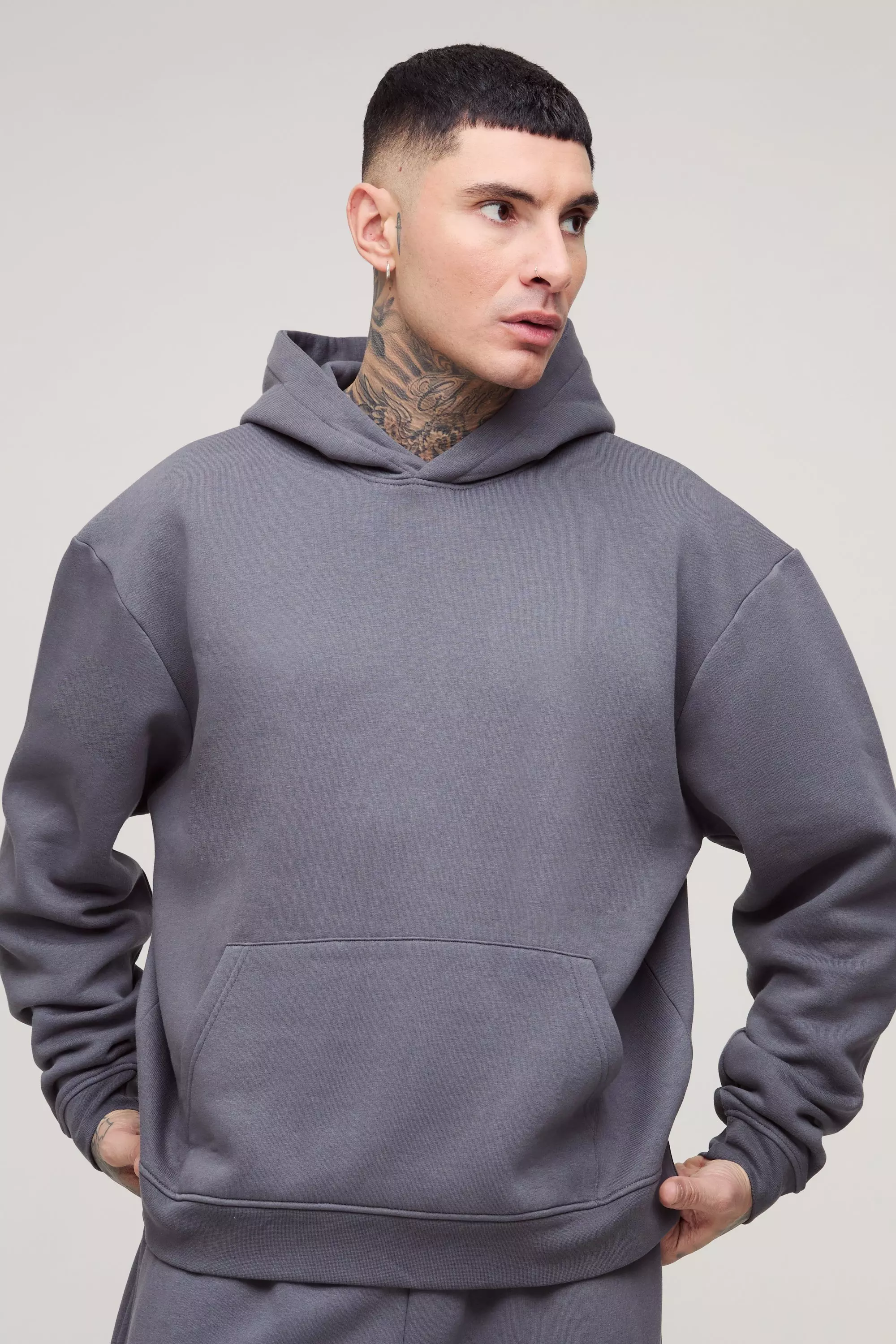 Charcoal Tall 330GSM Oversized Boxy Basic Hoodie alternative image