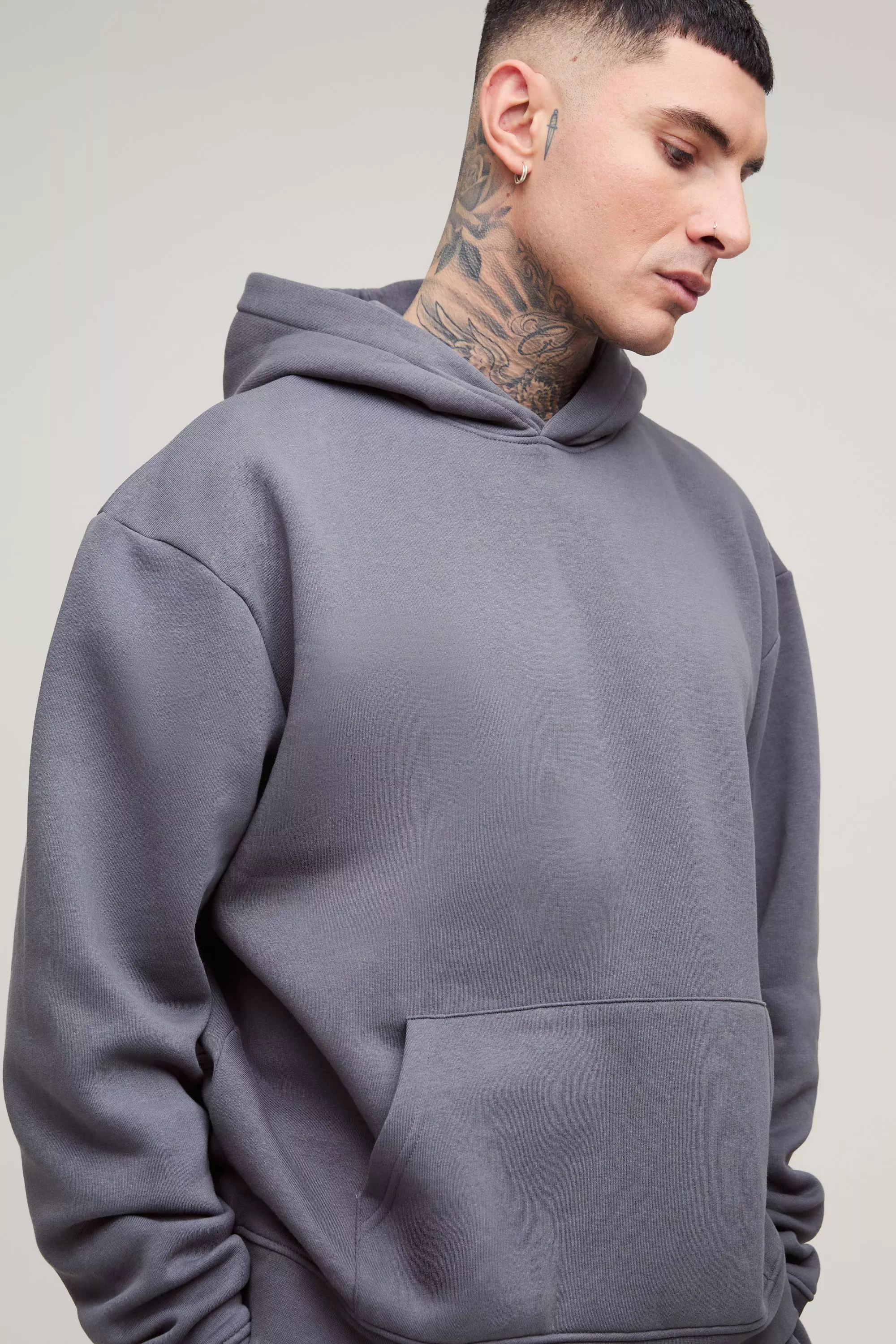 Charcoal Tall 330GSM Oversized Boxy Basic Hoodie alternative image