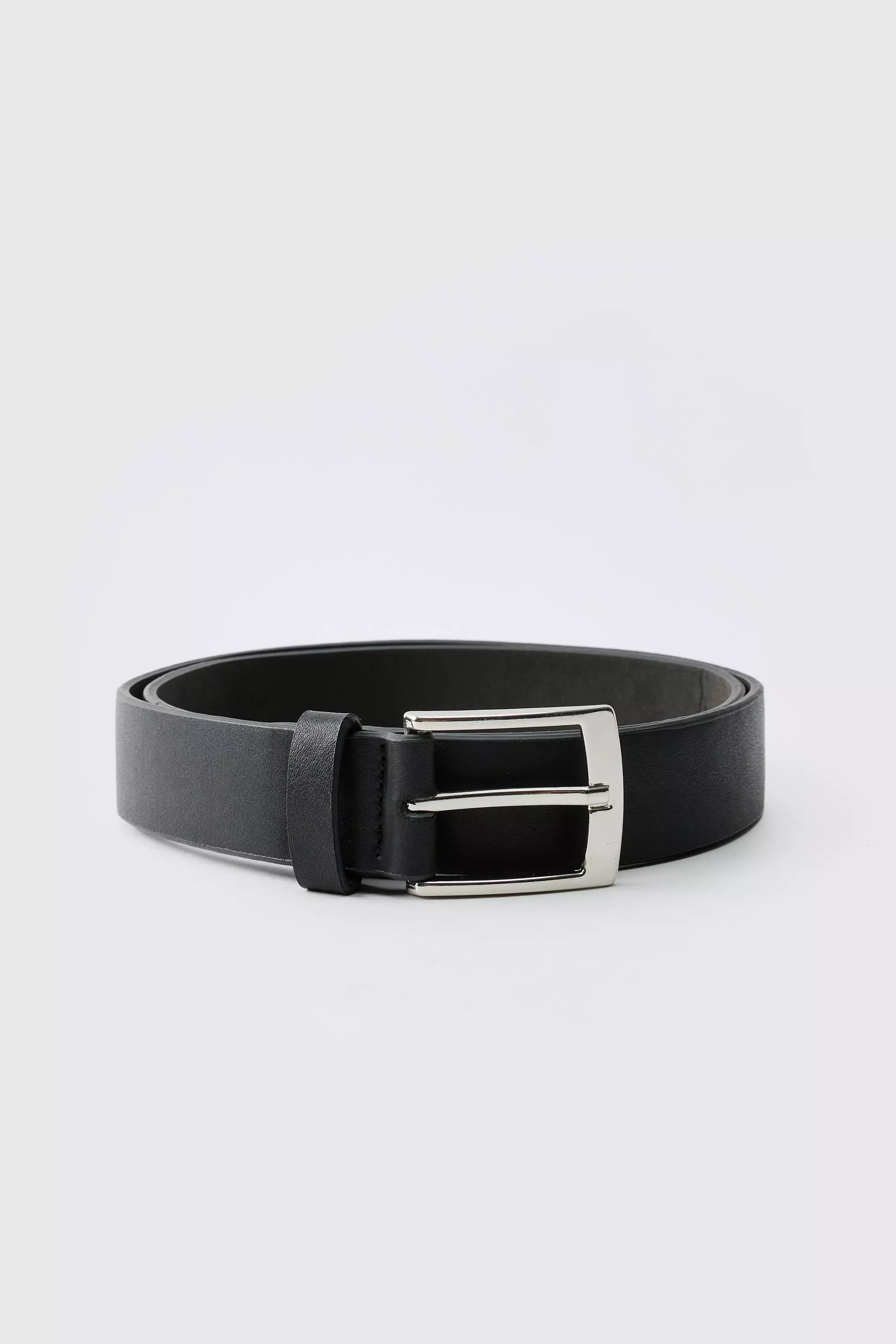 Black Faux Leather Textured Belt With Silver Buckle alternative image