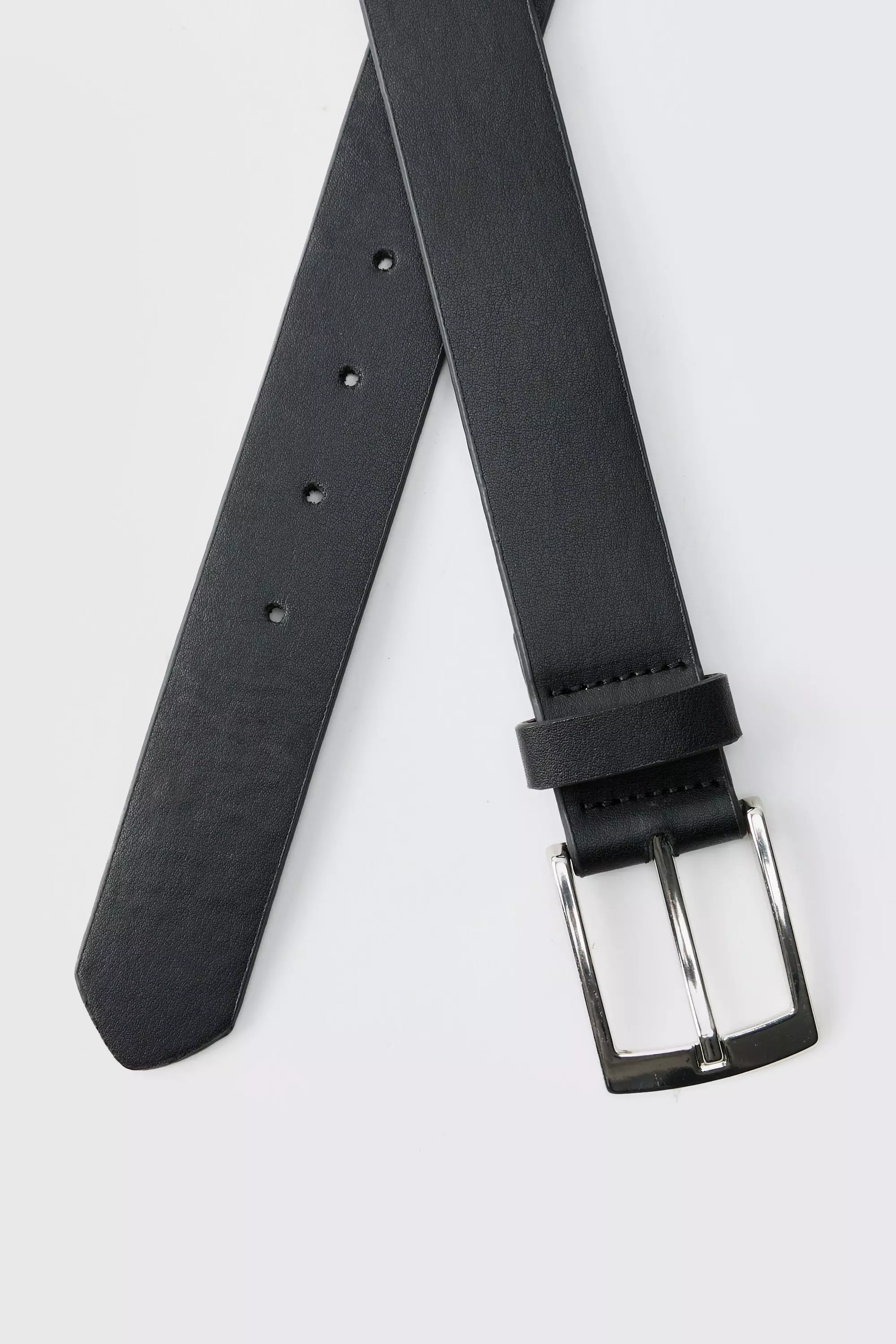 Black Faux Leather Textured Belt With Silver Buckle alternative image