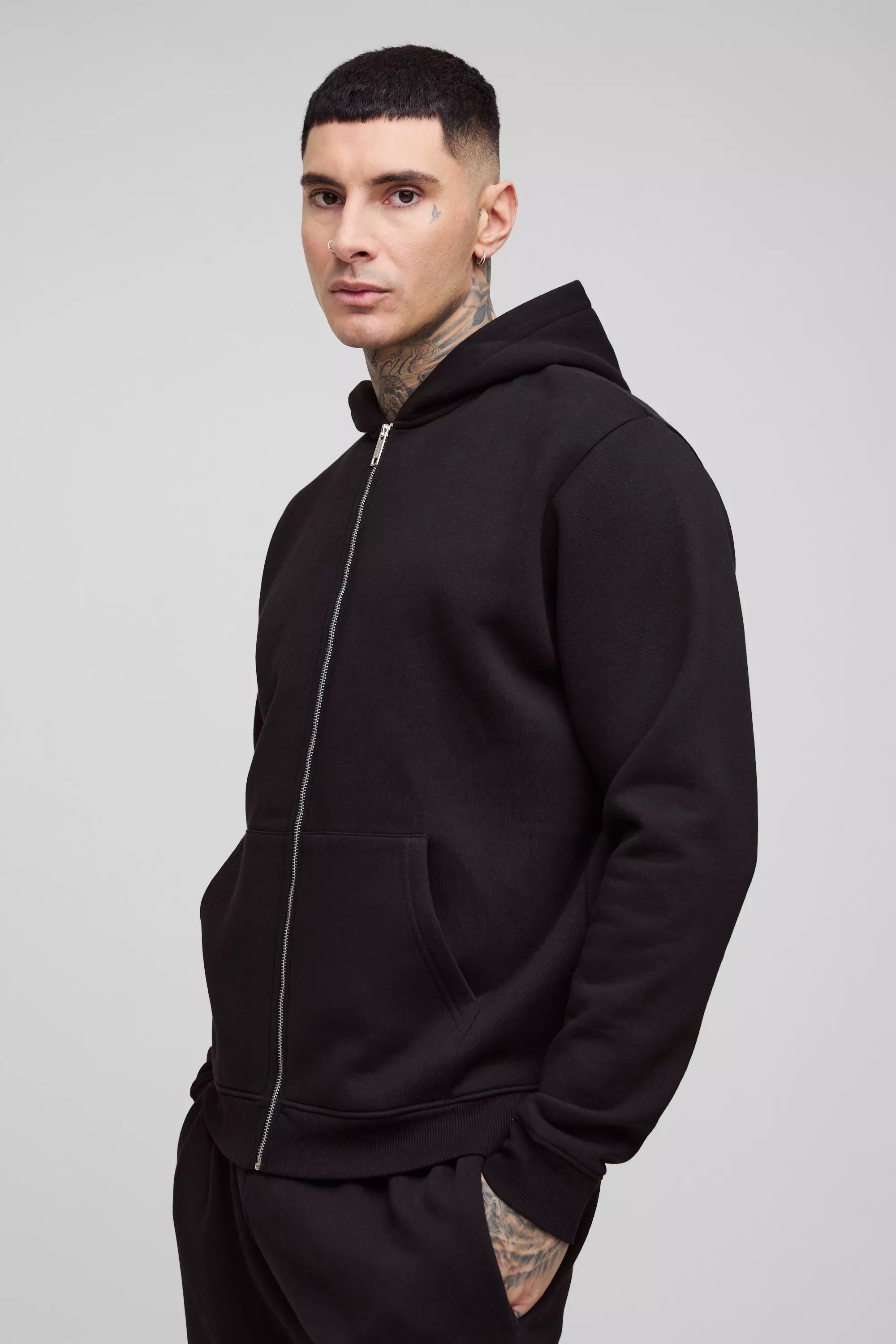 Tall 330Gmode Basic Hoodie mit Reißverschluss, Black alternatives Bild