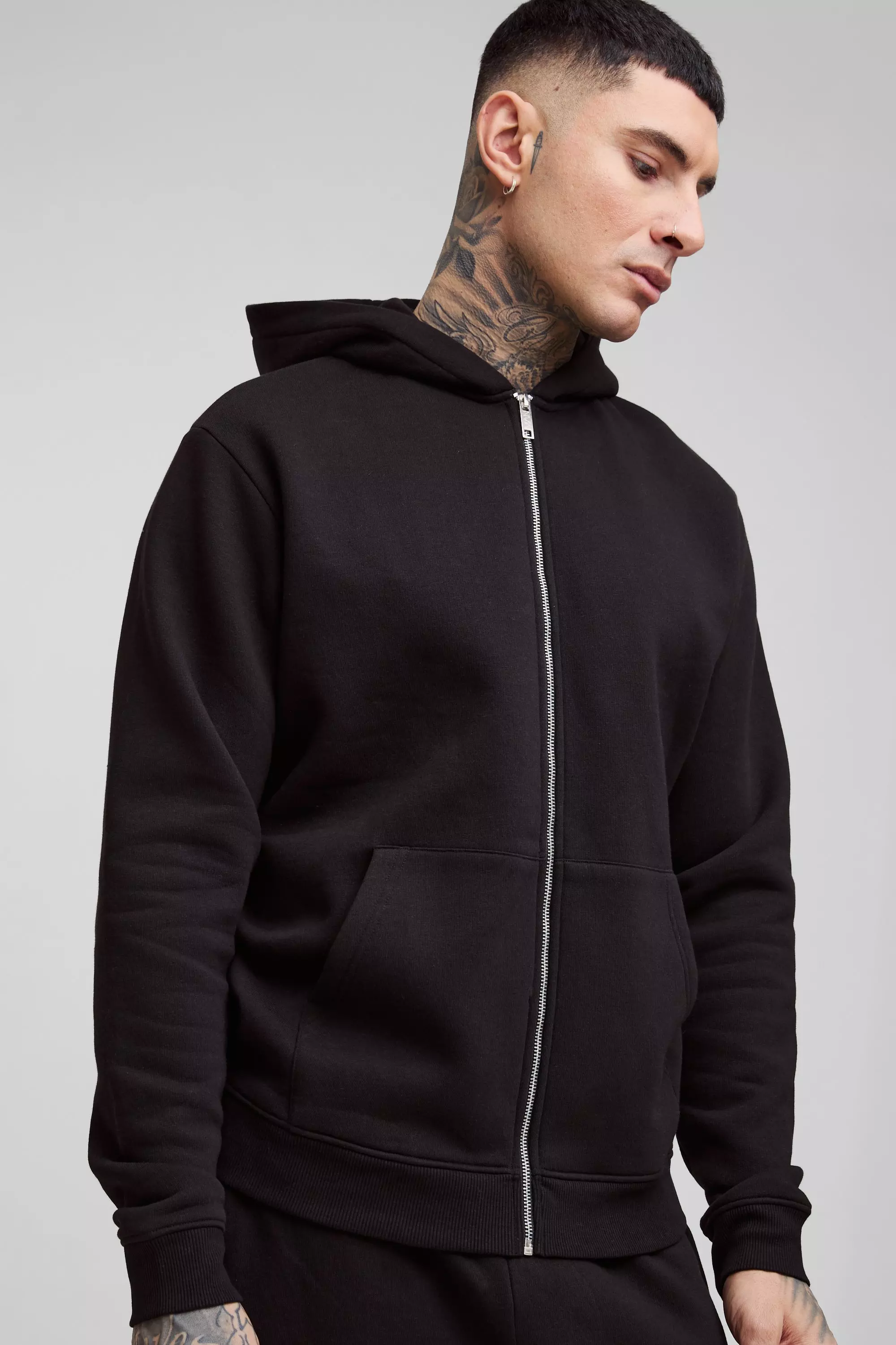 Tall 330Gmode Basic Hoodie mit Reißverschluss, Black alternatives Bild