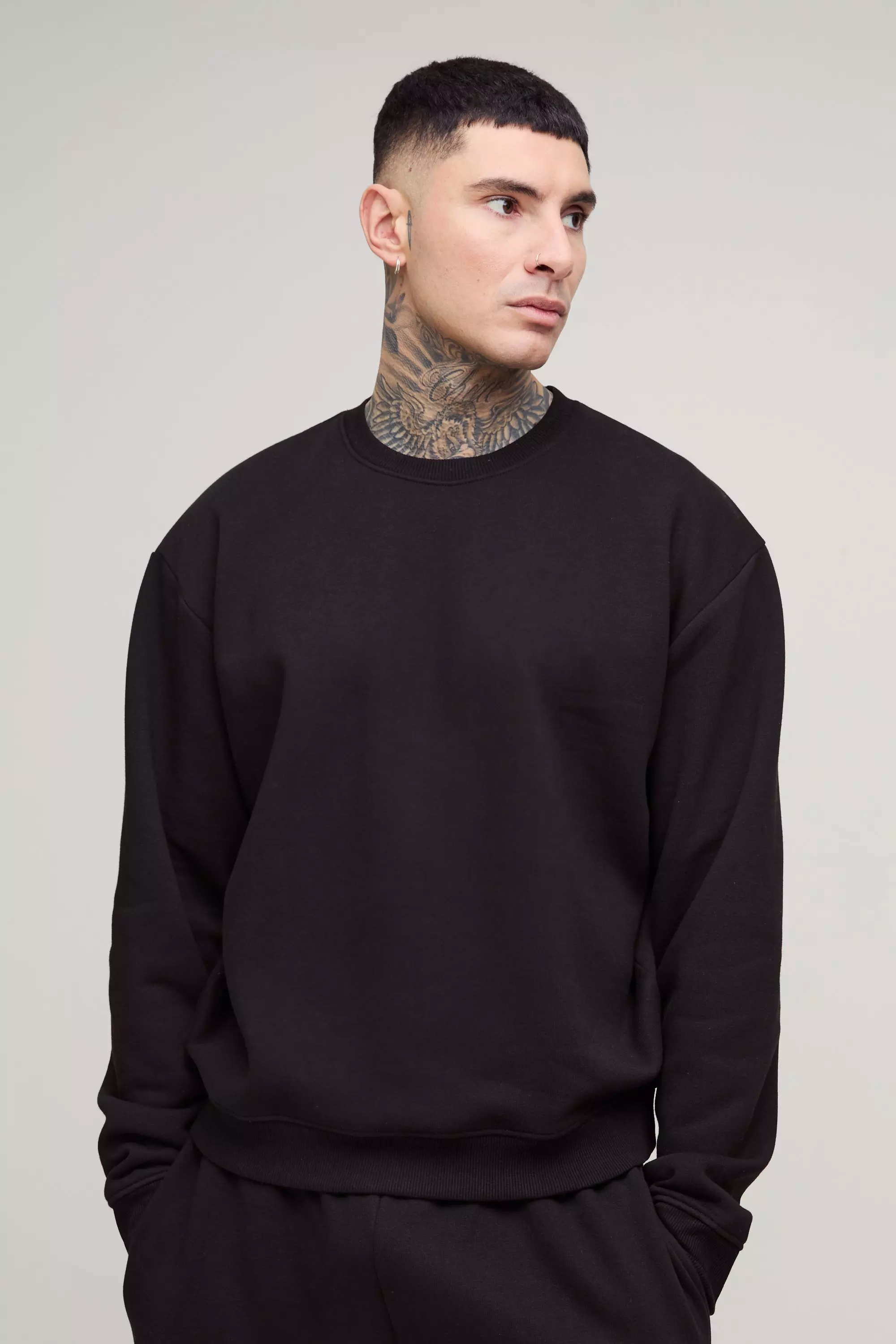 Black Tall Basic Oversized Boxy 330GSM Trui alternatieve afbeelding