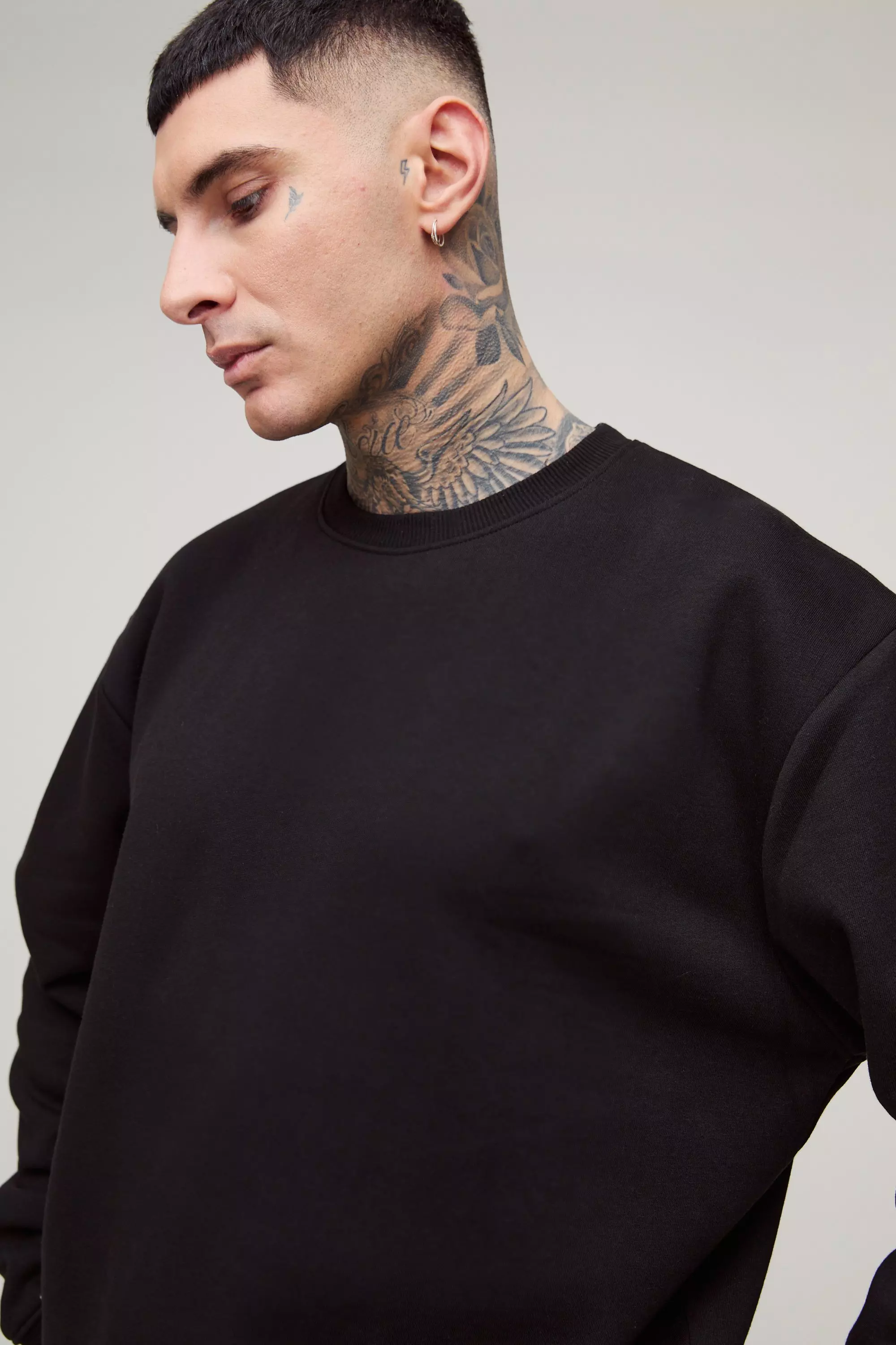 Black Tall Basic Oversized Boxy 330GSM Trui alternatieve afbeelding