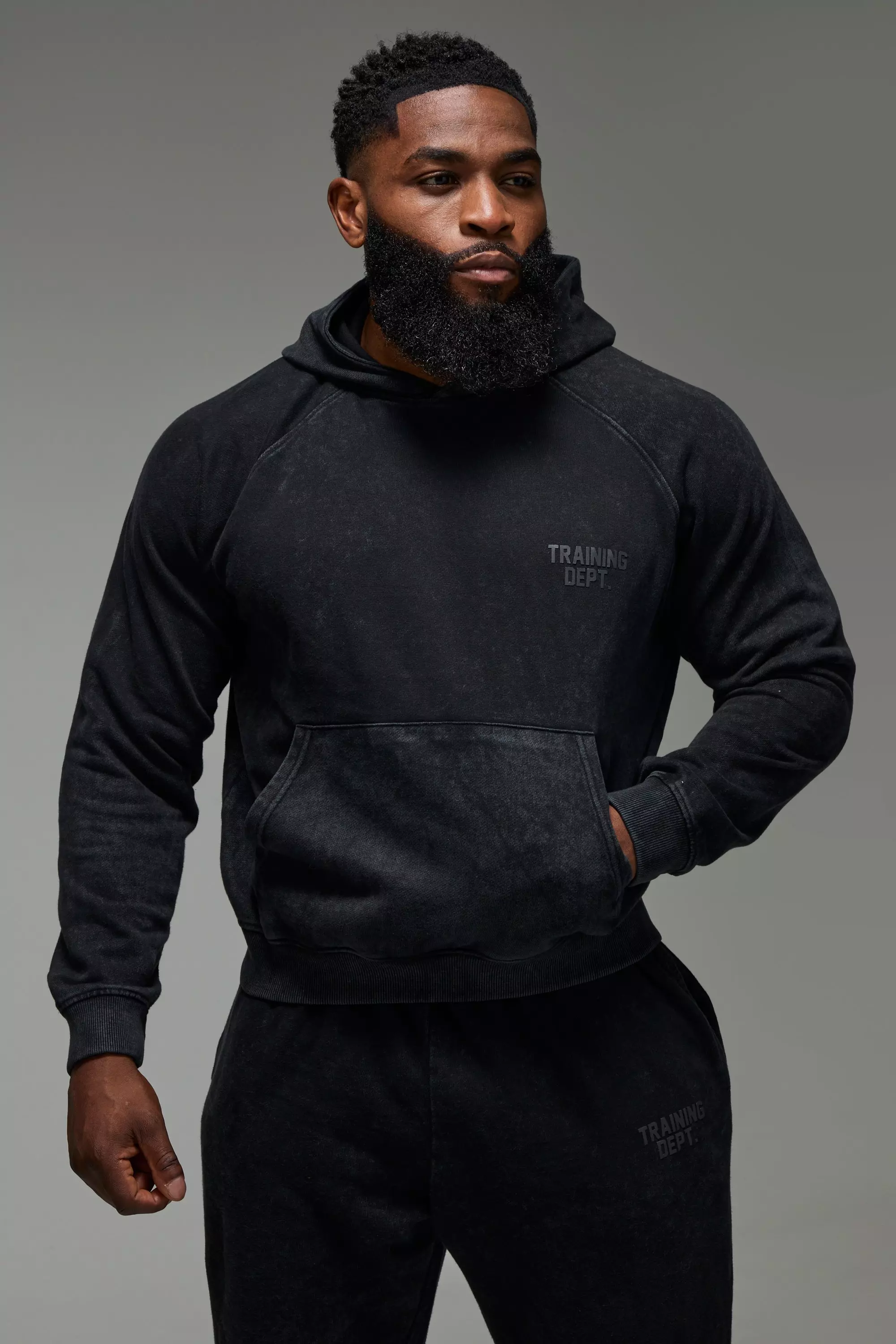 Man Active Training Dept. Boxy Washed Hoodie Black