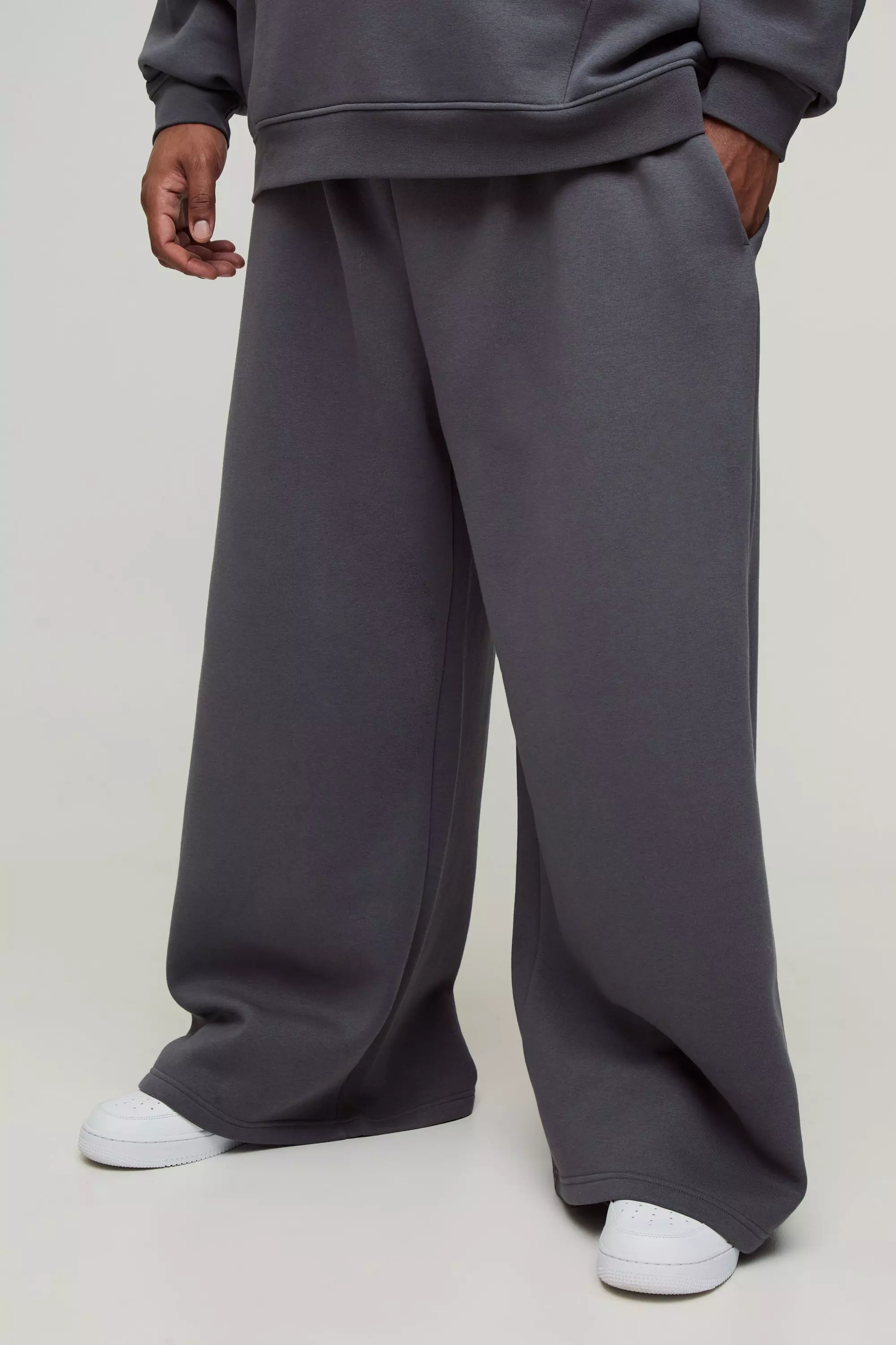 Plus 330GSM Extreme Wide Leg Basic Joggers, Charcoal autre image