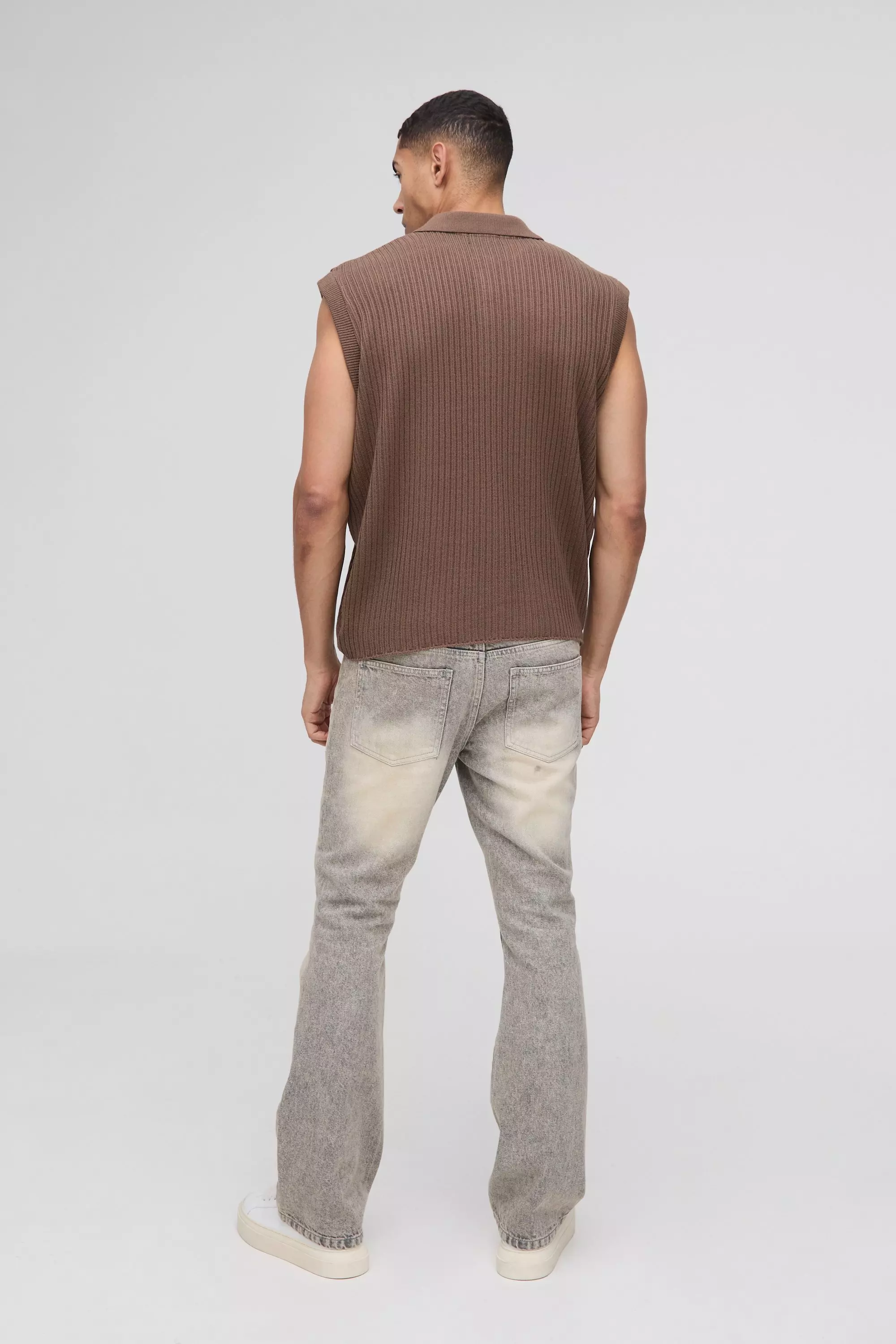 Taupe Oversized Boxy Collared Knitted Vest alternative image