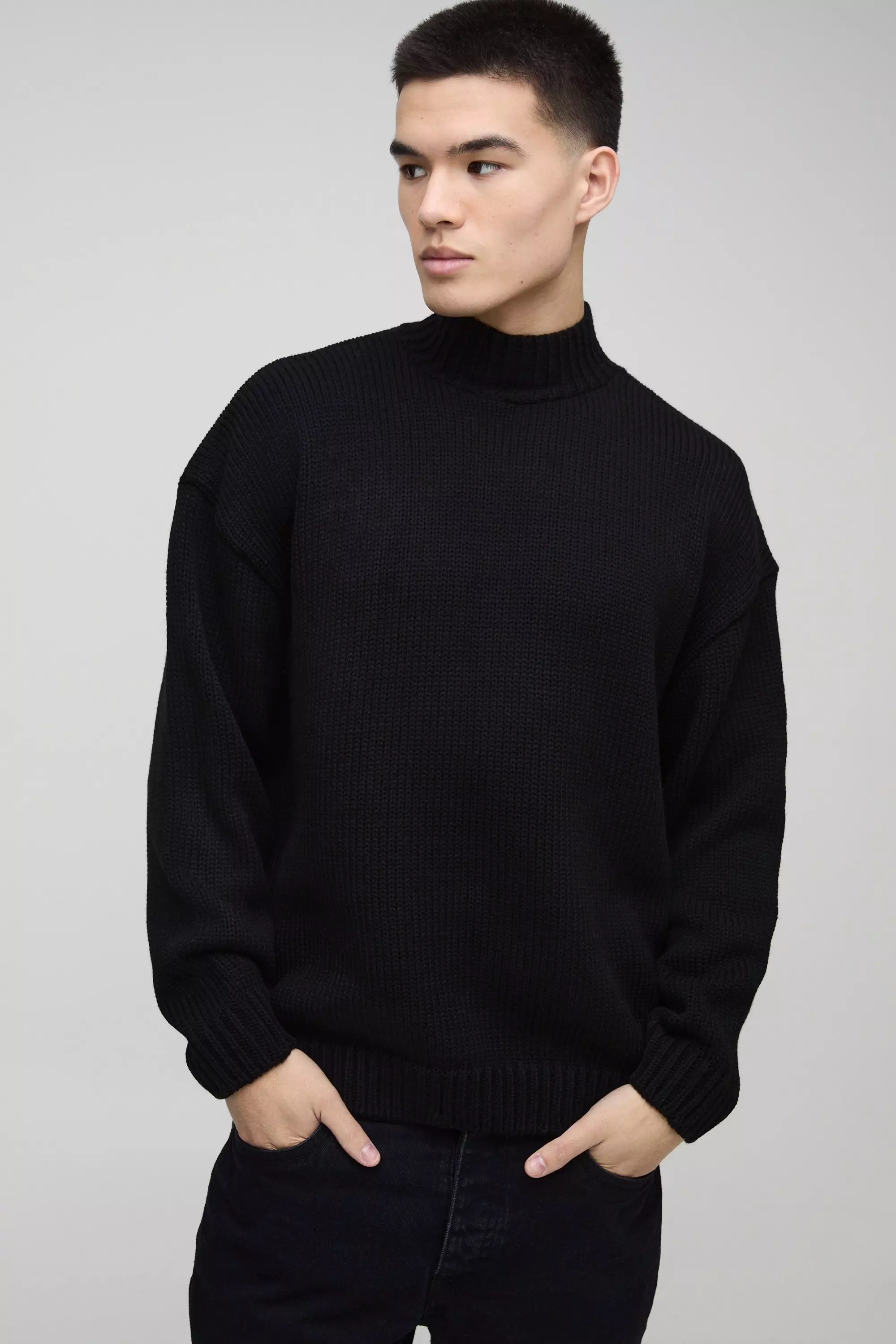 Boohoo Oversized Boxy Dropped Shoulder Funnel Neck Sweater