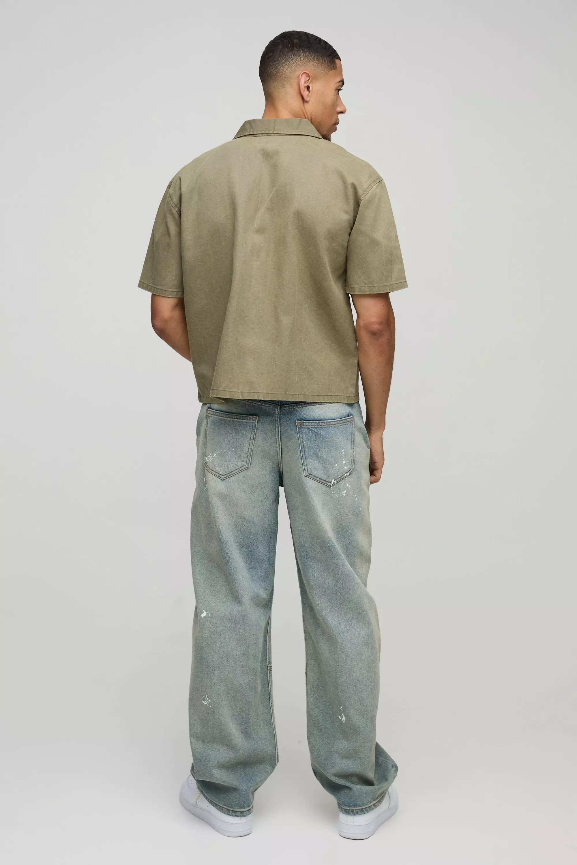Chemise oversize délavée à écusson flammes, Khaki autre image