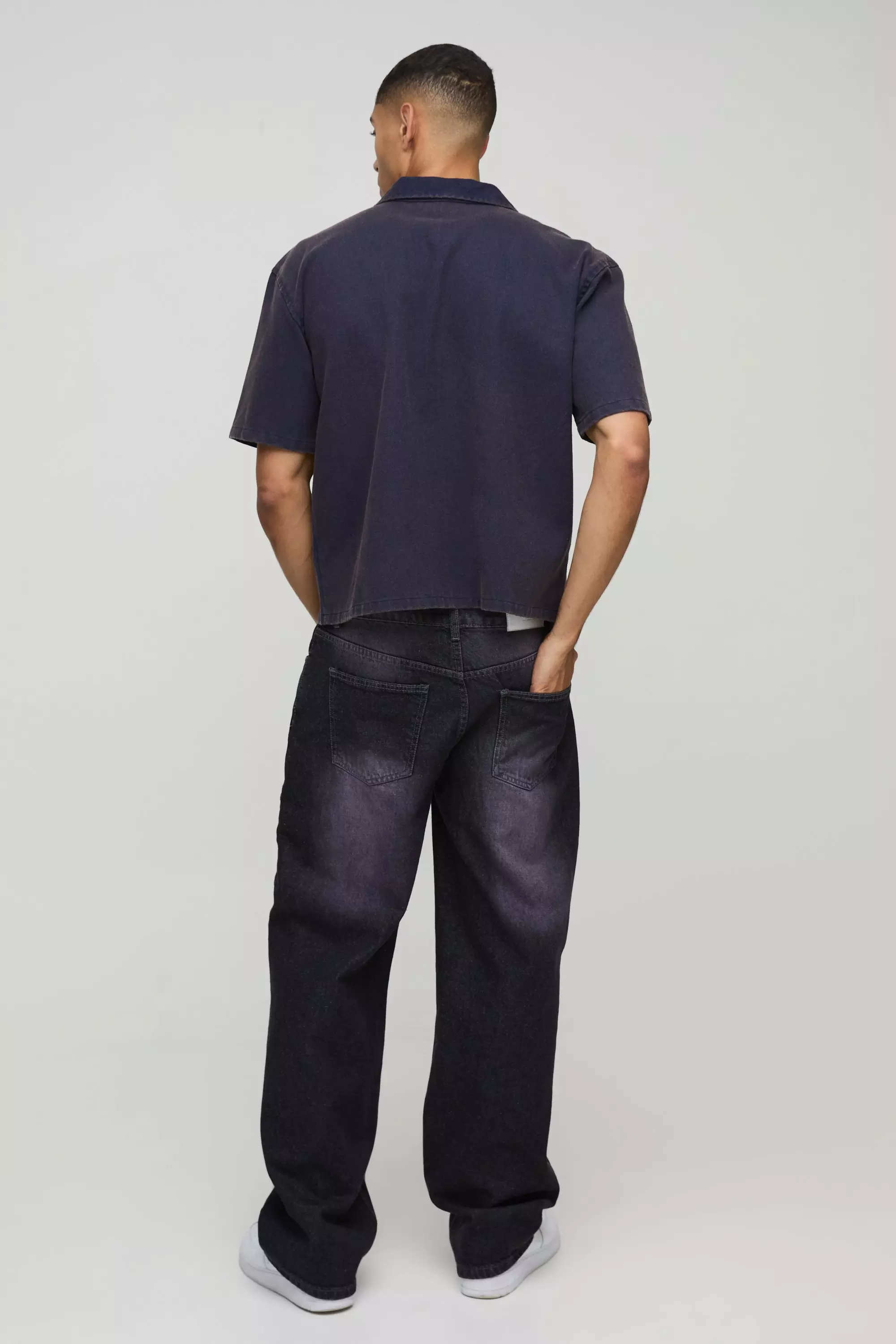 Navy Oversized Gebleekt Boxy Vlammen Overhemd alternatieve afbeelding