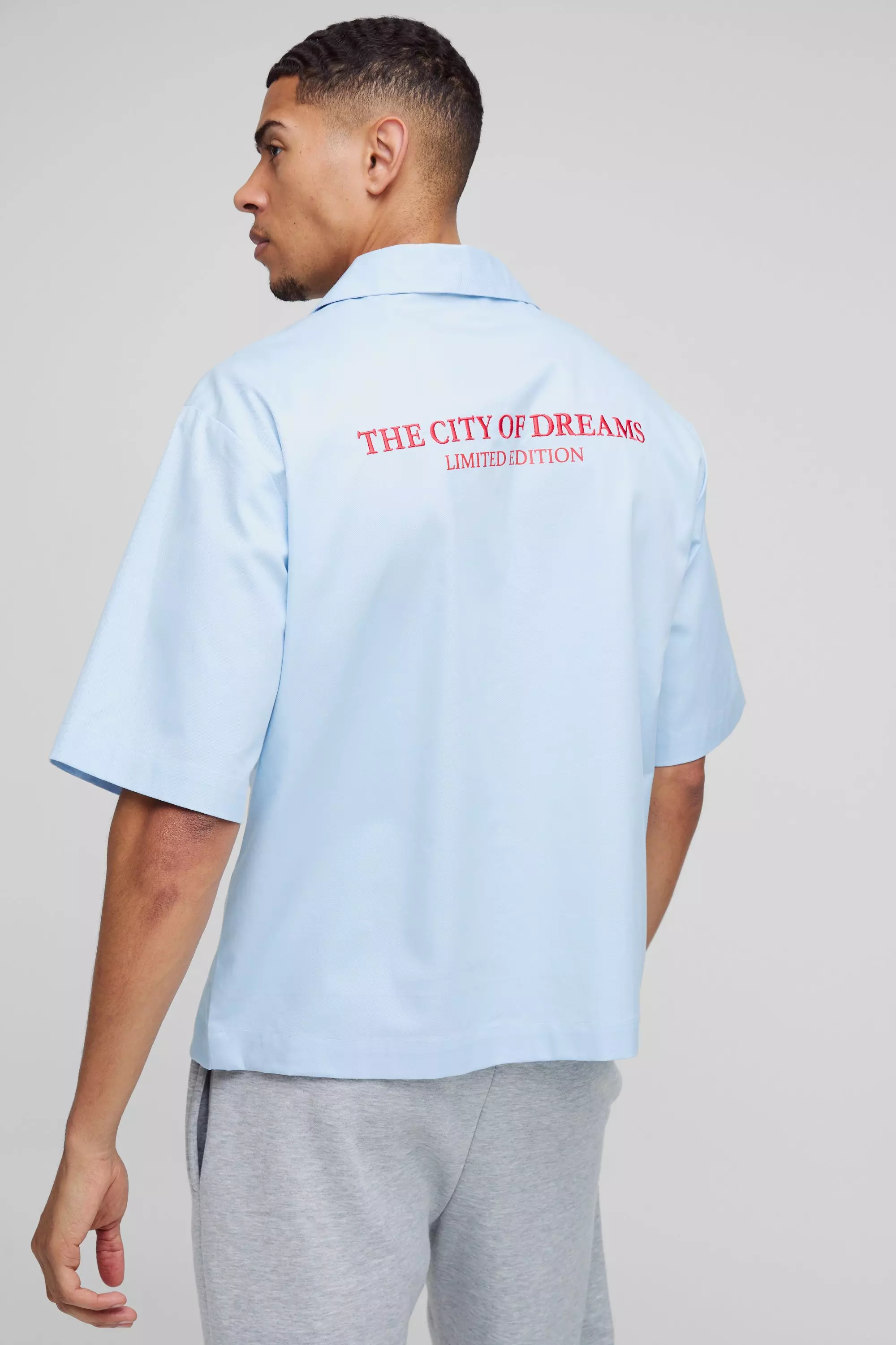 Light blue Oversized City Of Dreams Embroidered Revere Shirt alternative image