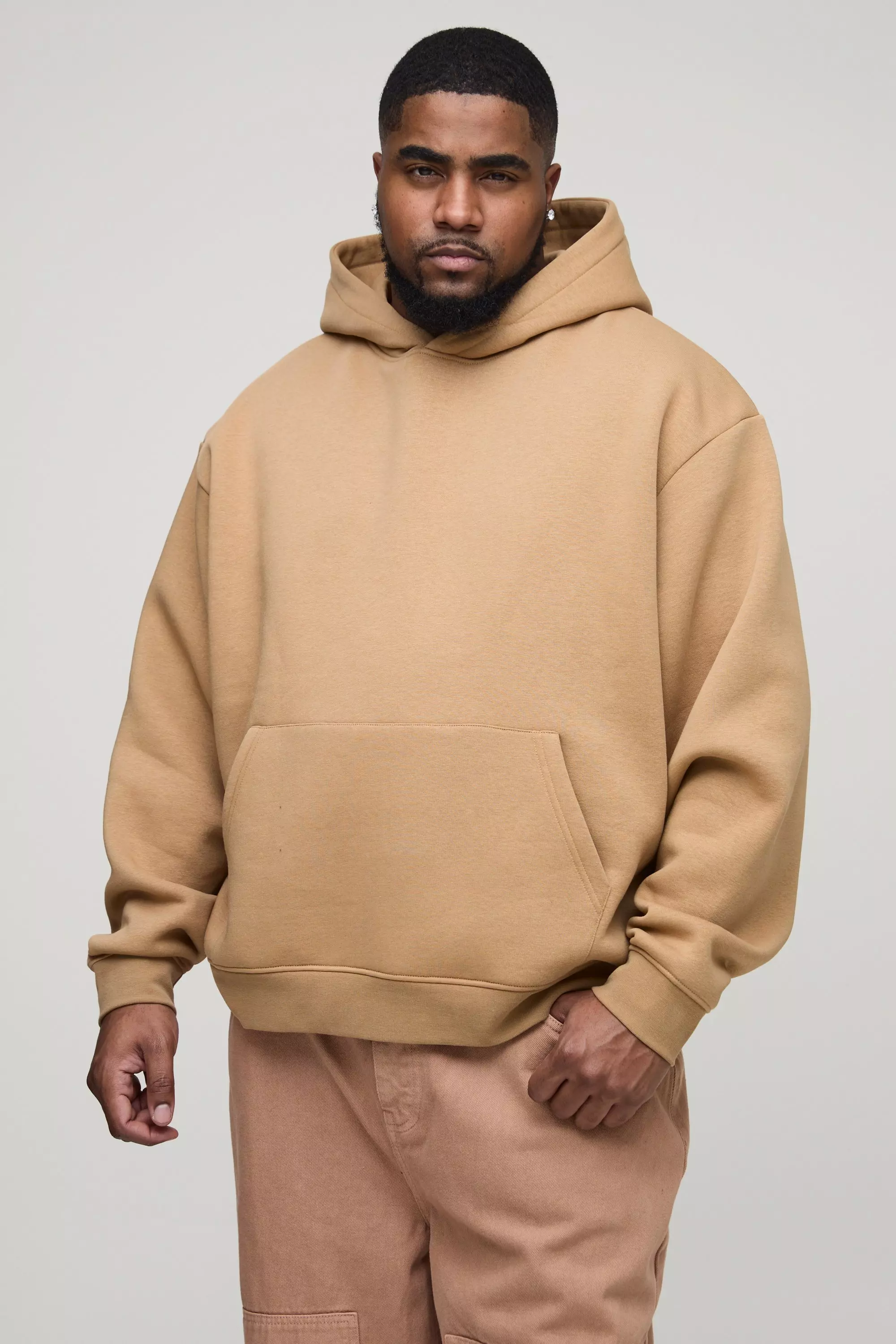 Plus kastiger Oversize Basic Hoodie, Taupe alternatives Bild