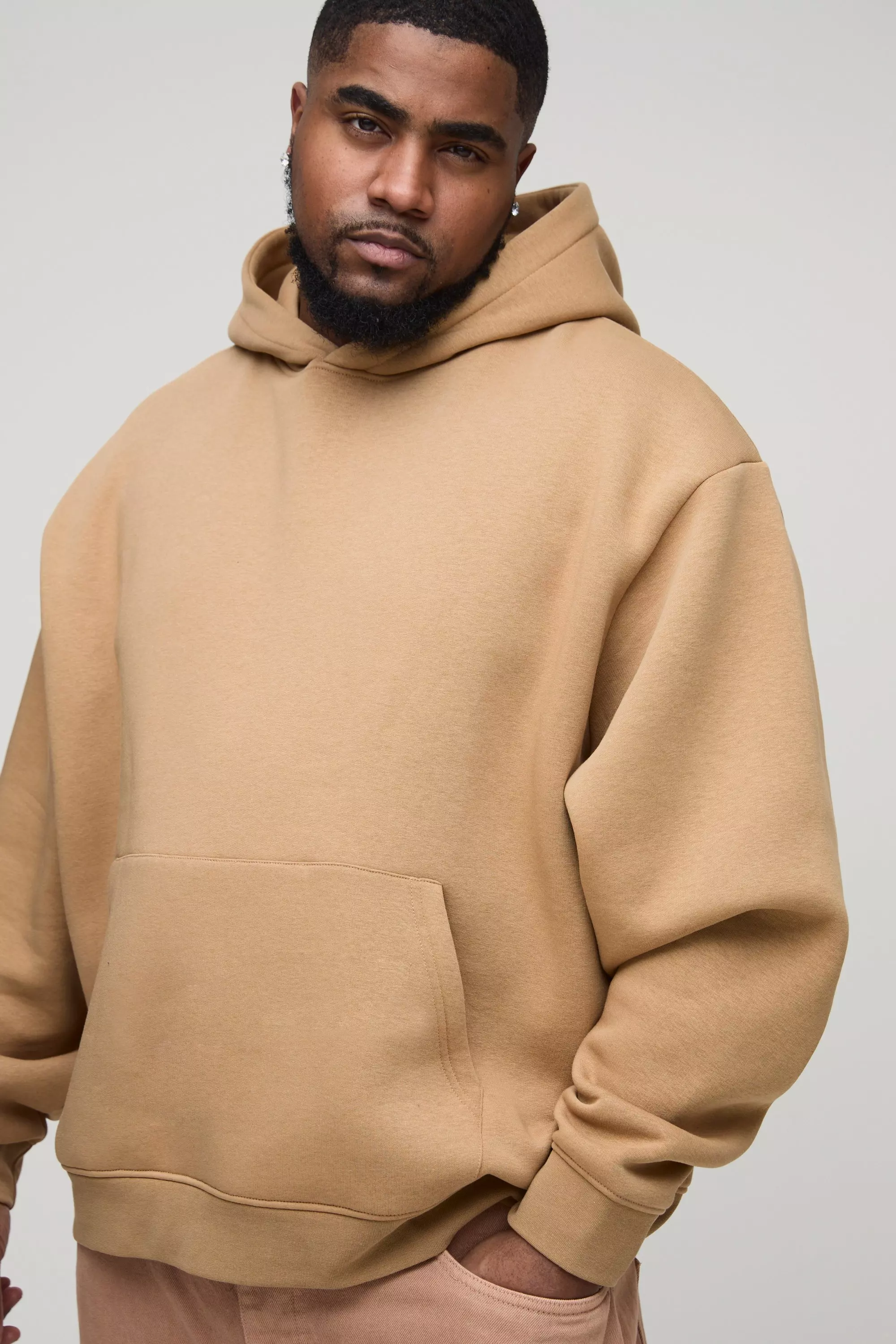 Plus kastiger Oversize Basic Hoodie, Taupe alternatives Bild