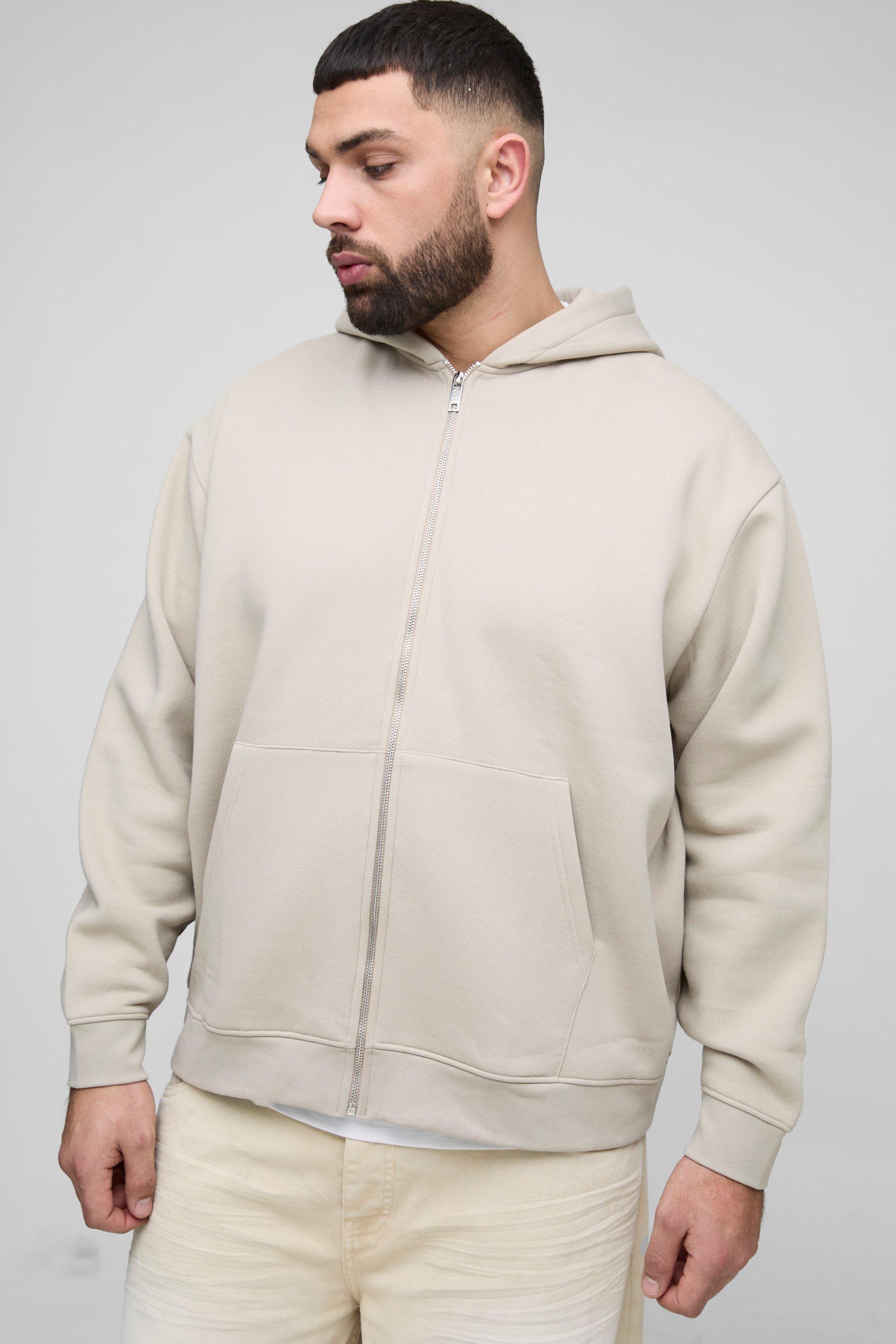 Plus 330GSM Oversized Basic Zip Through Hoodie | boohooMAN USA
