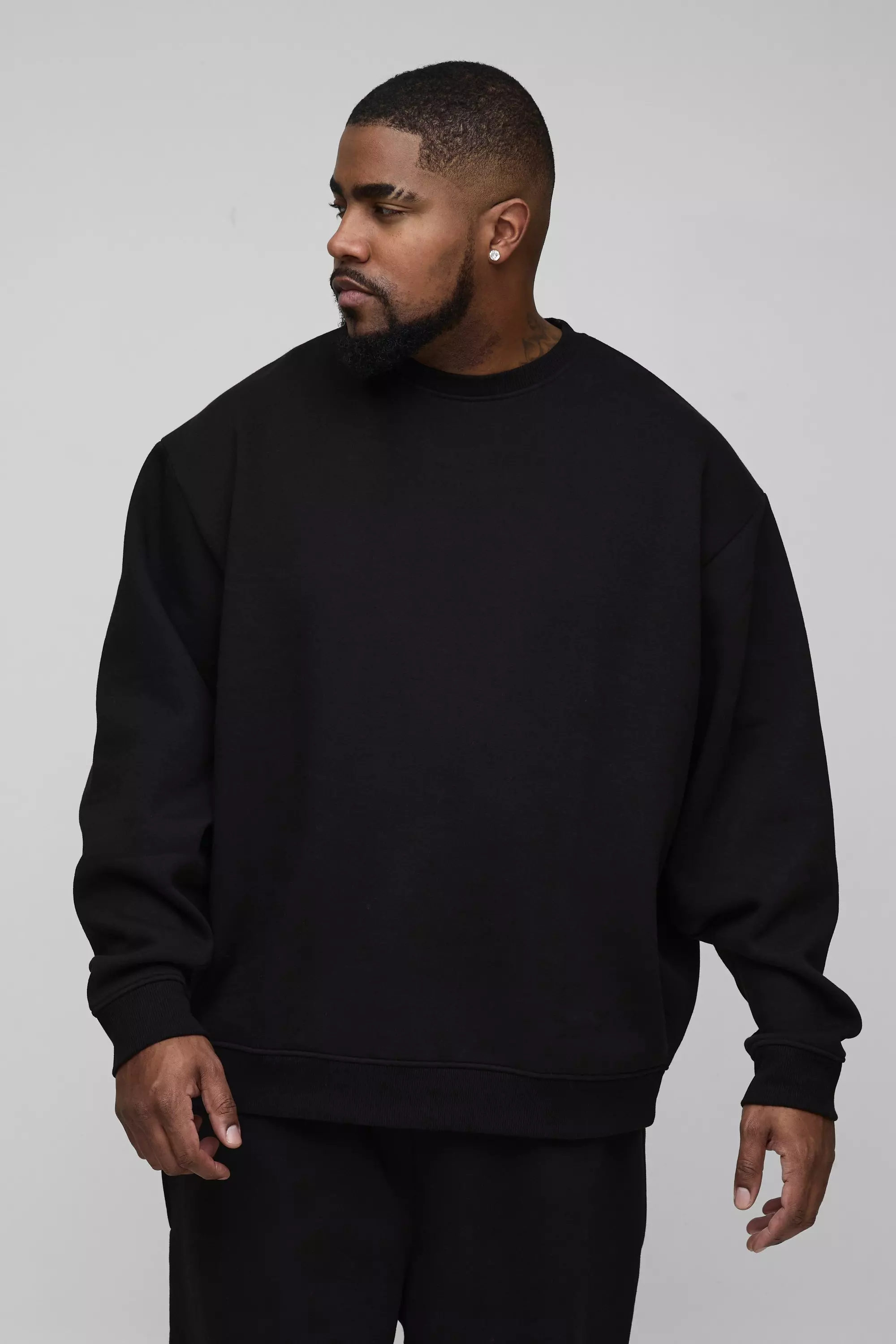 Black Plus 330GSM Oversized Basic Crew Neck Sweatshirt alternative image