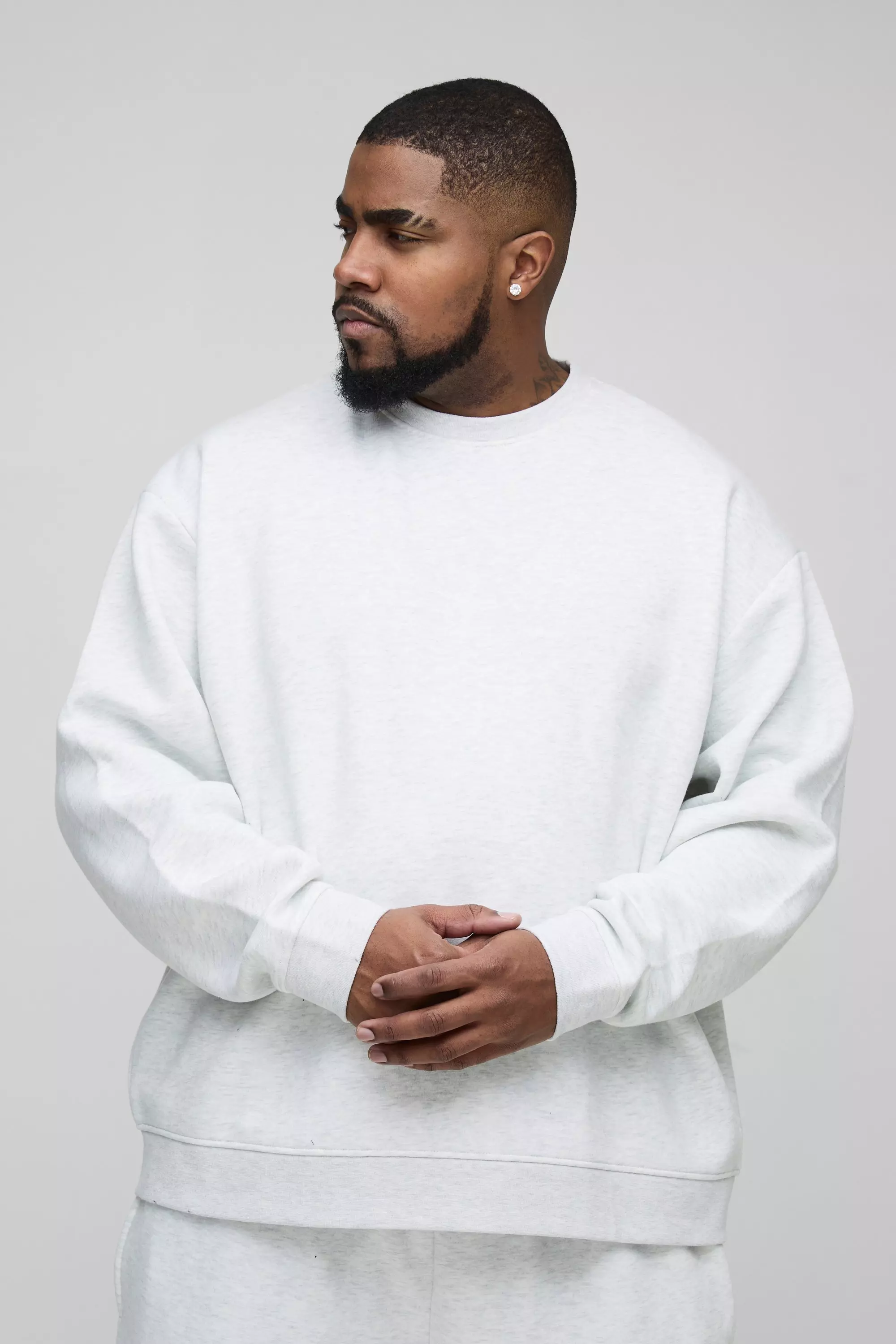 Grey marl Plus 330GSM Oversized Basic Crew Neck Sweatshirt alternative image
