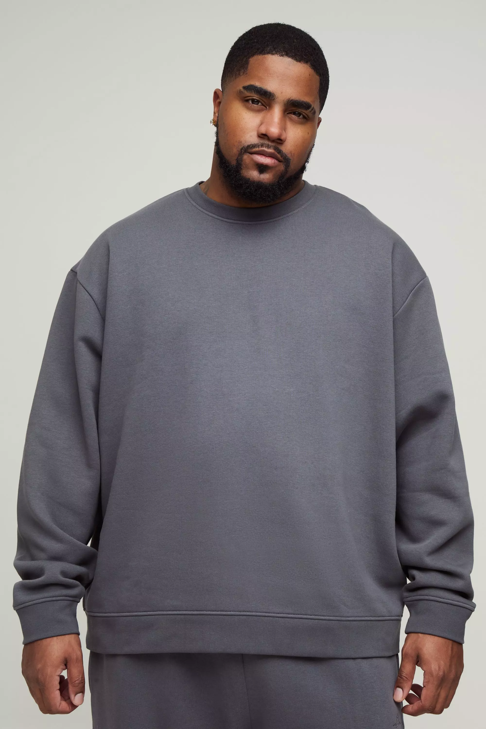 Plus 330GSM Oversize Basic Rundhals-Sweatshirt, Charcoal alternatives Bild