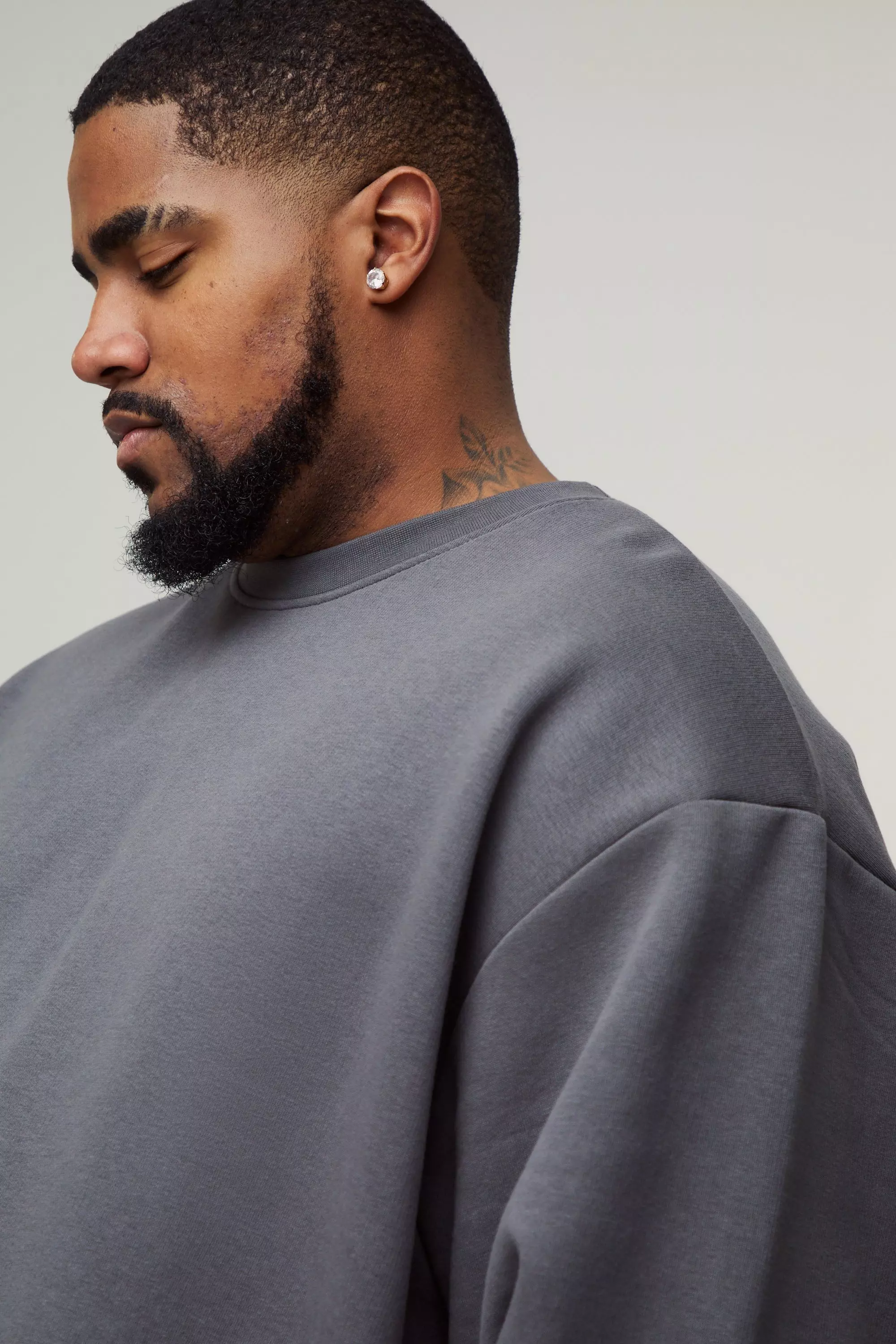 Plus 330GSM Oversize Basic Rundhals-Sweatshirt, Charcoal alternatives Bild