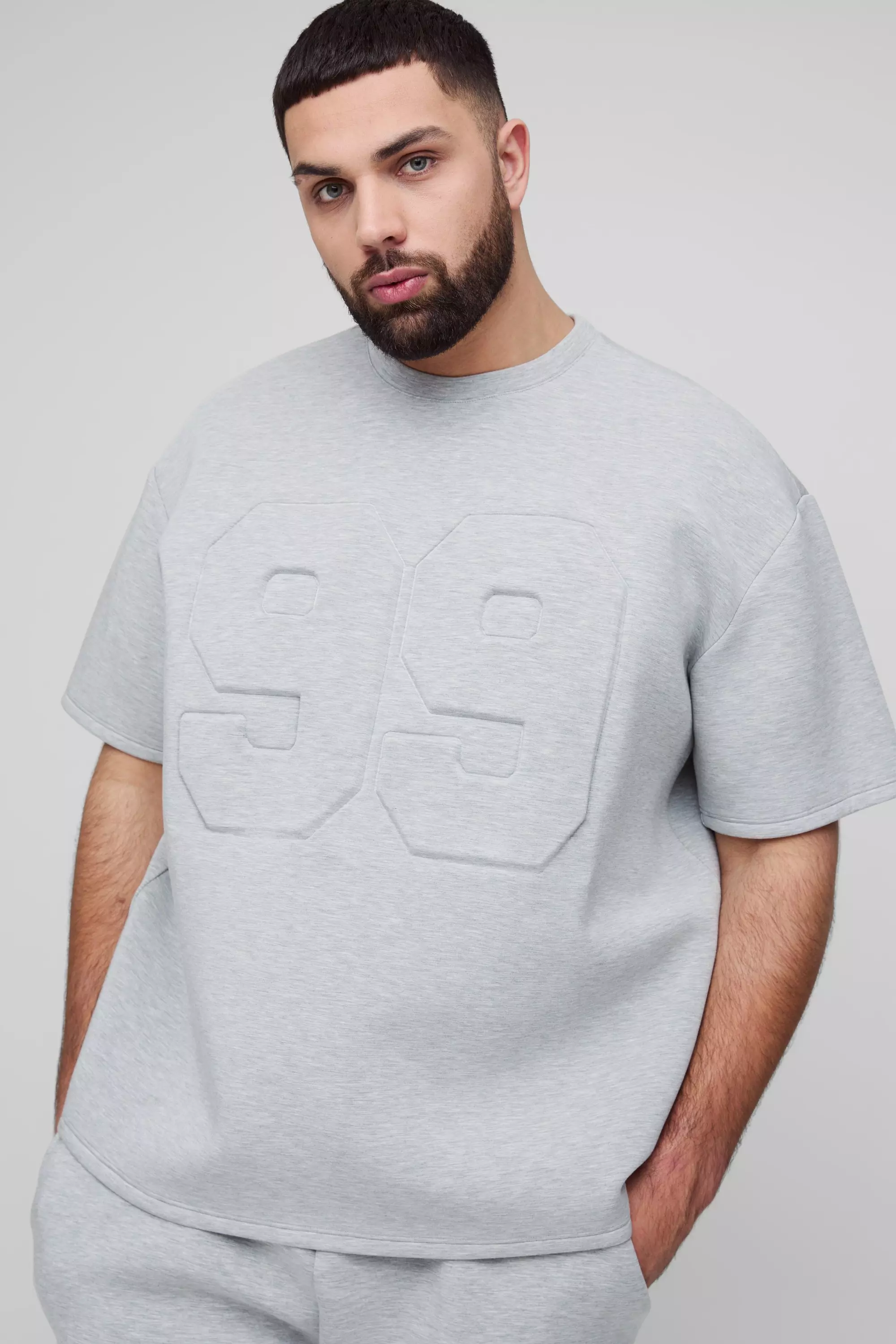 Grey marl Plus Oversized Scuba Mergel T-Shirt Met Reliëf alternatieve afbeelding
