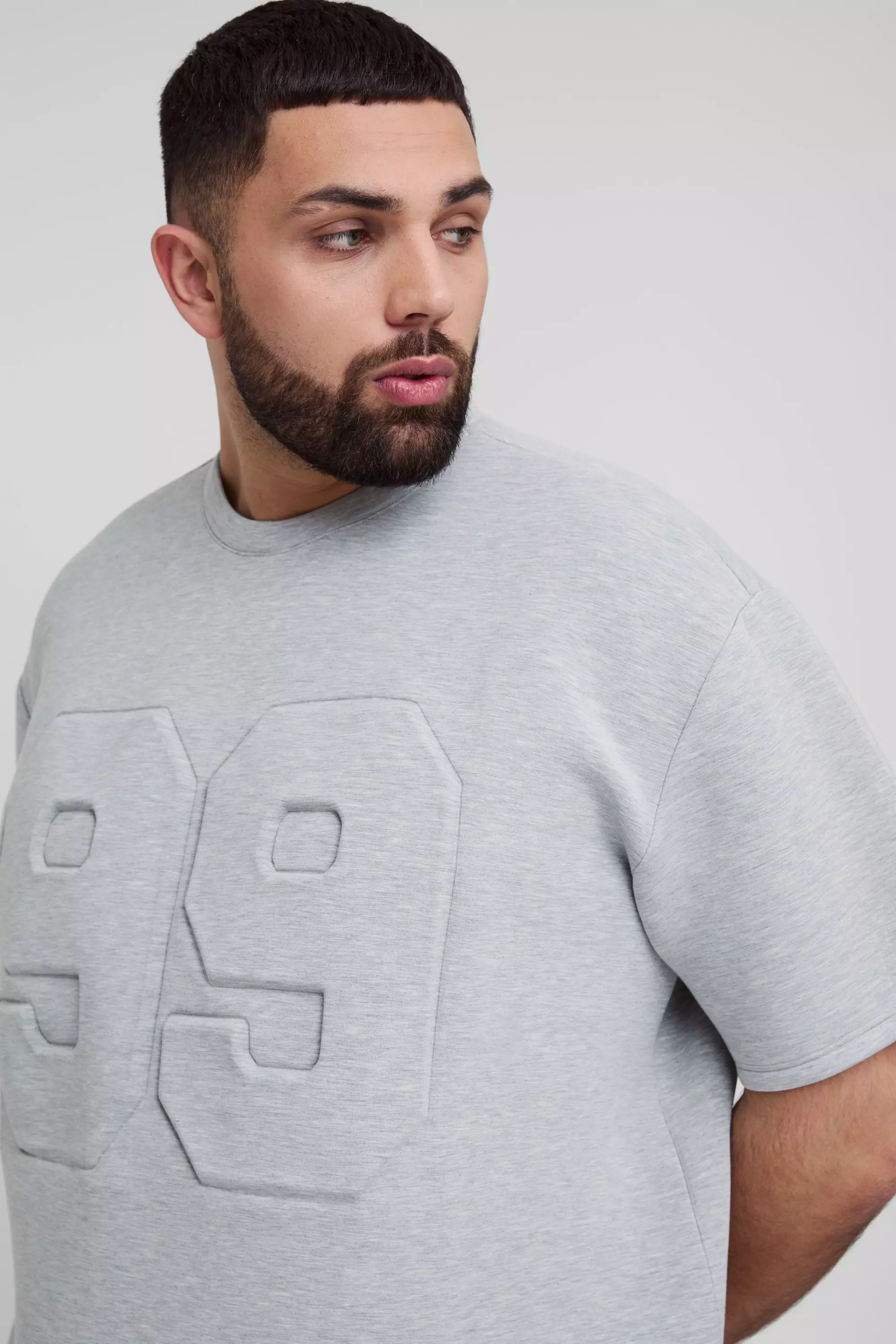Grey marl Plus Oversized Scuba Mergel T-Shirt Met Reliëf alternatieve afbeelding