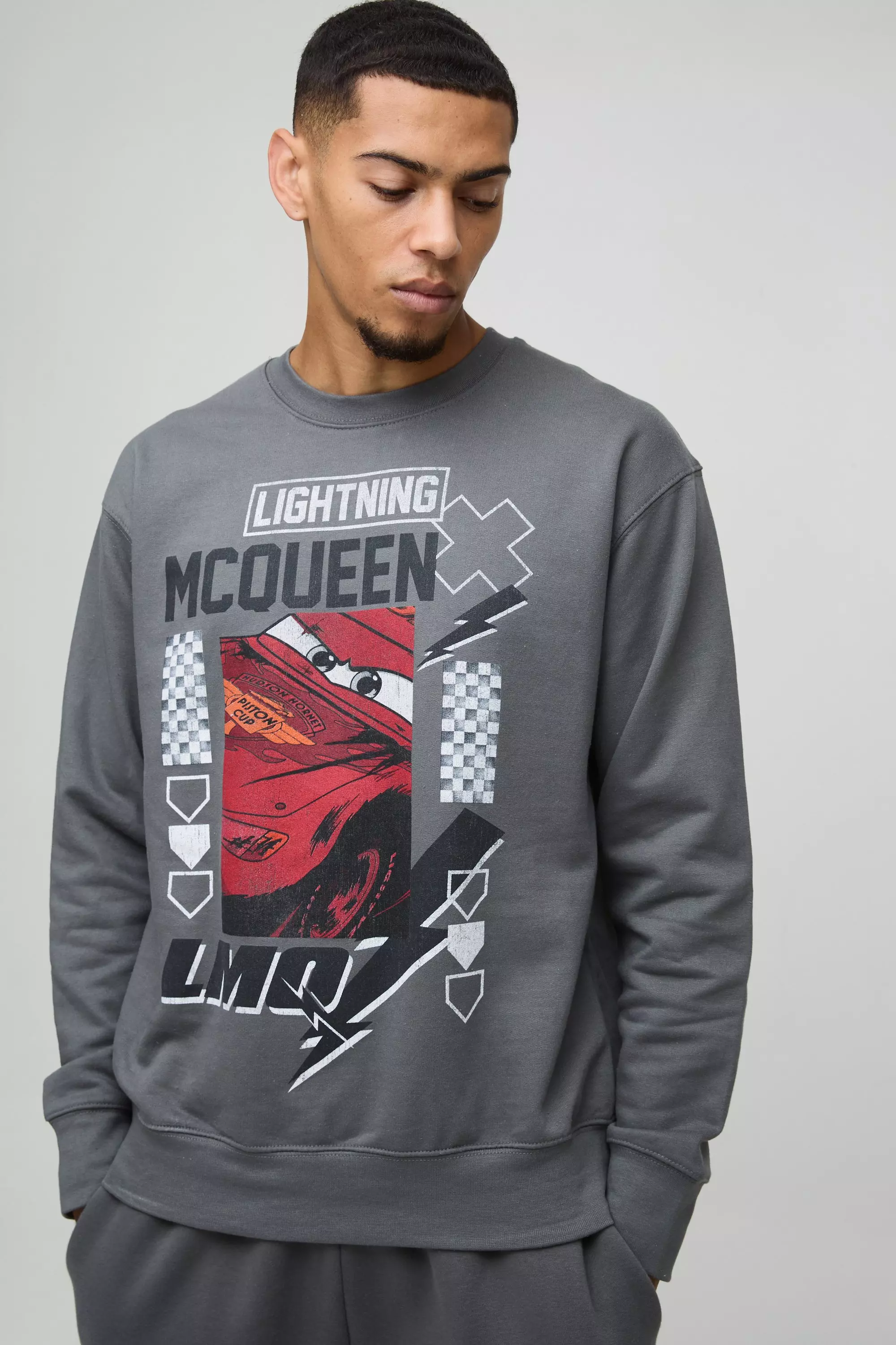 Oversized Pixar Cars License Print Sweatshirt Charcoal