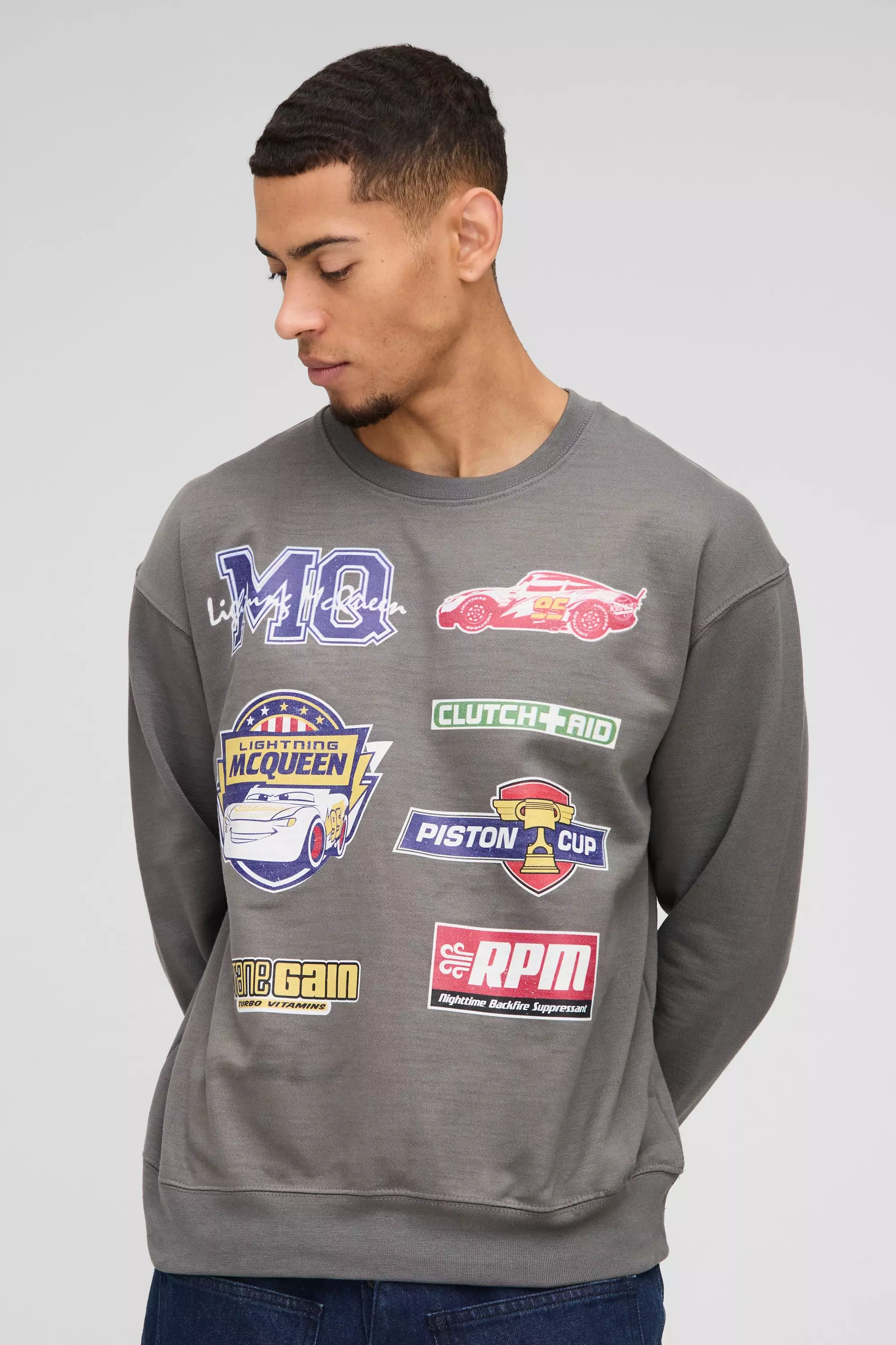 Pixar Cars Varsity License Print Sweatshirt Charcoal