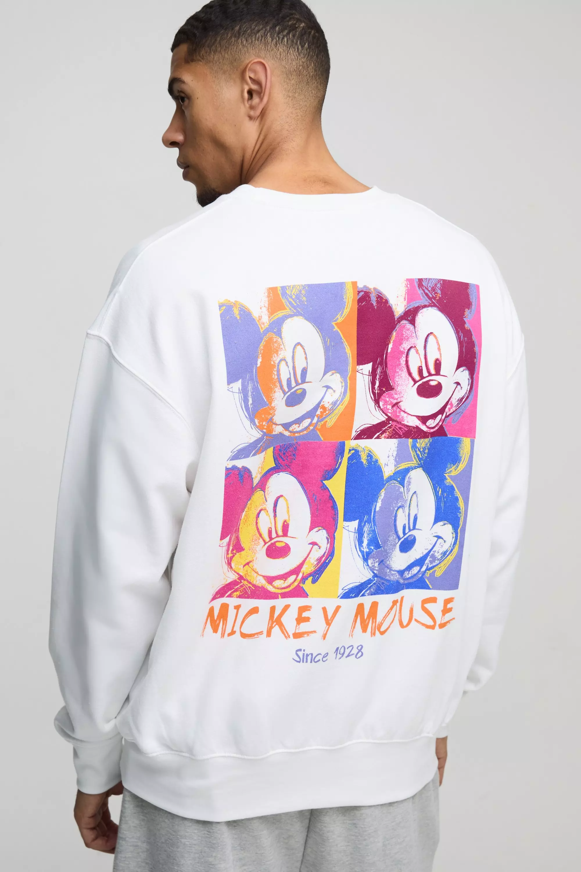 Oversized Mickey Mouse License Print Sweatshirt White