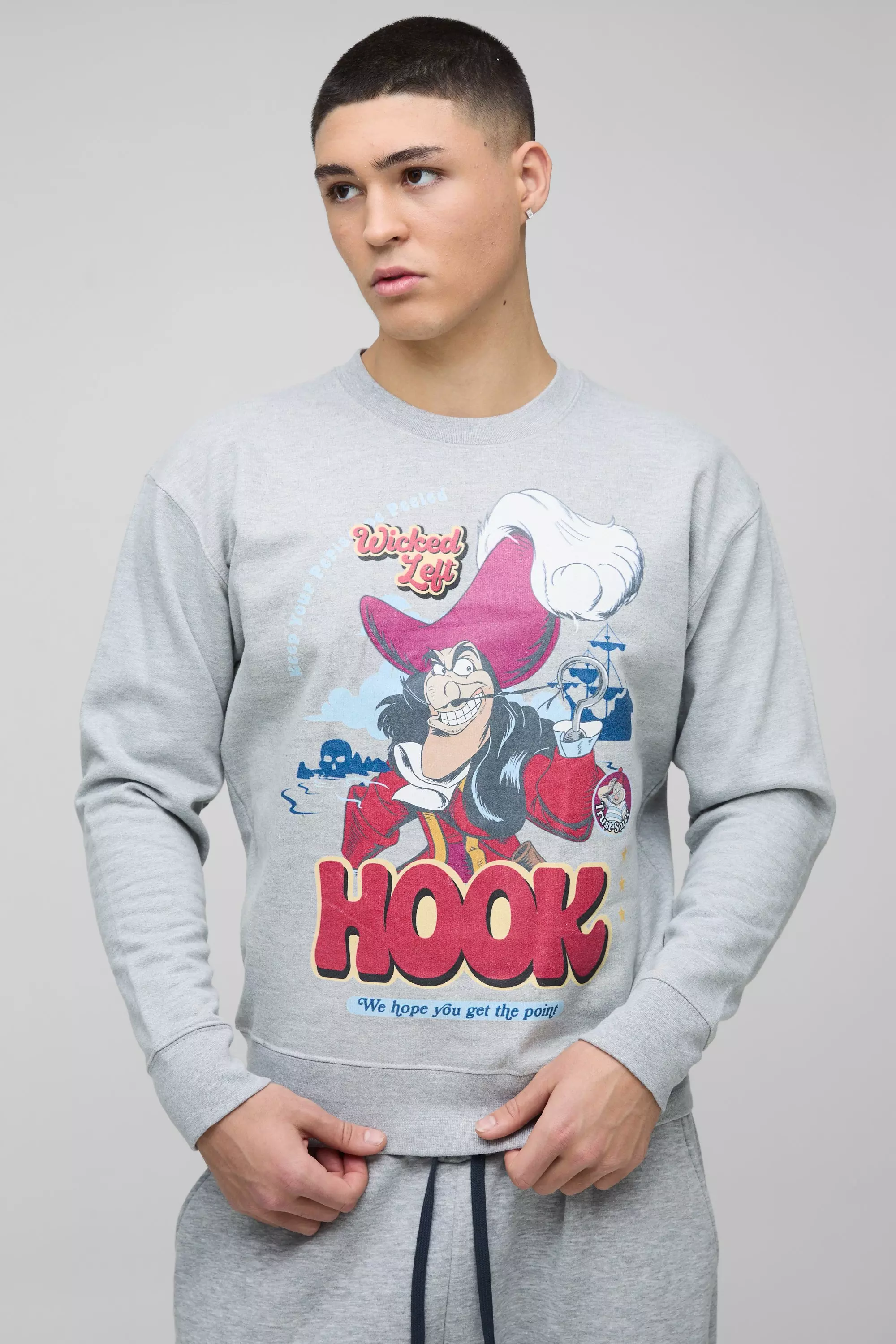 Oversized Captain Hook License Print Sweatshirt Grey marl