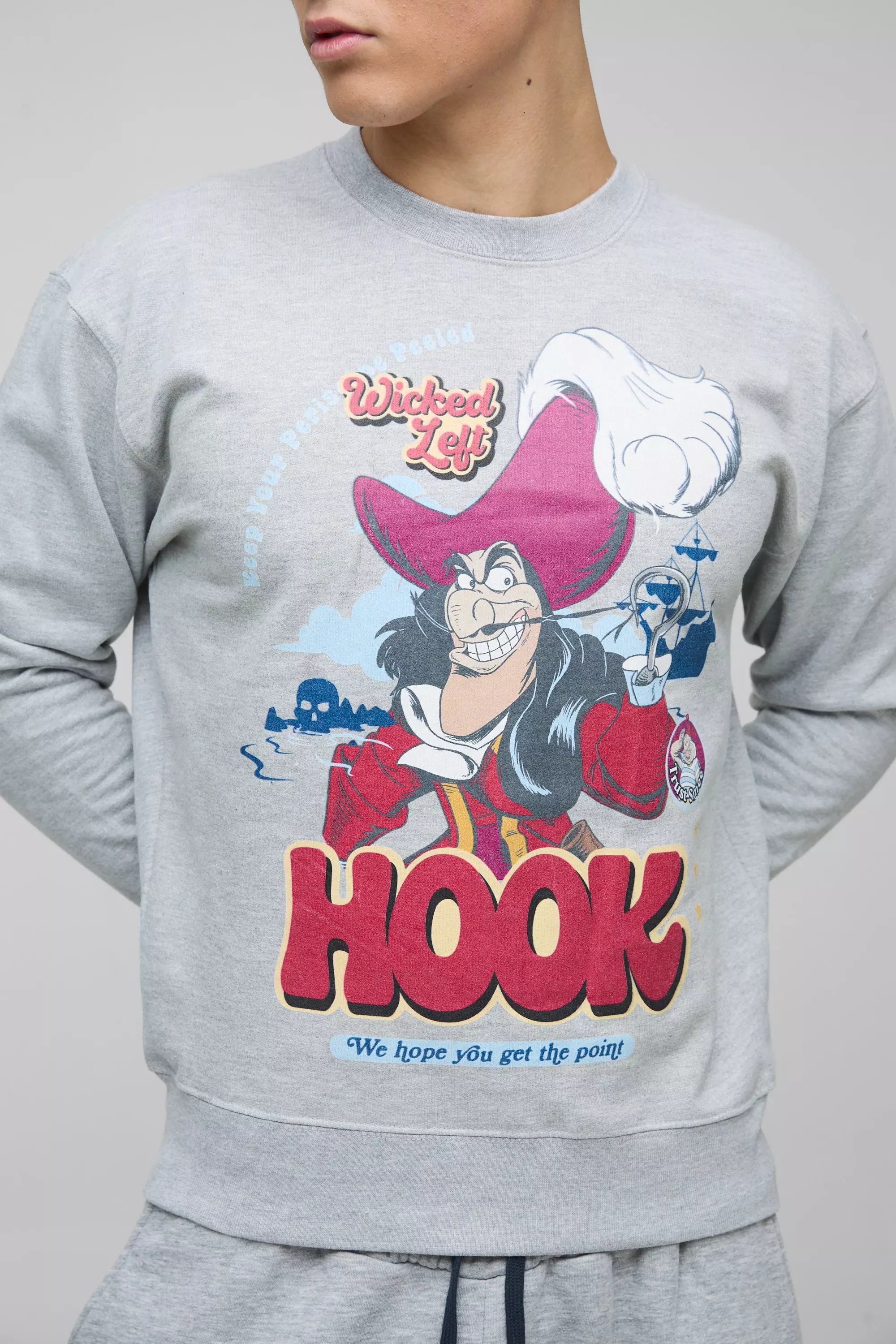 Grey marl Oversized Captain Hook License Print Sweatshirt alternative image