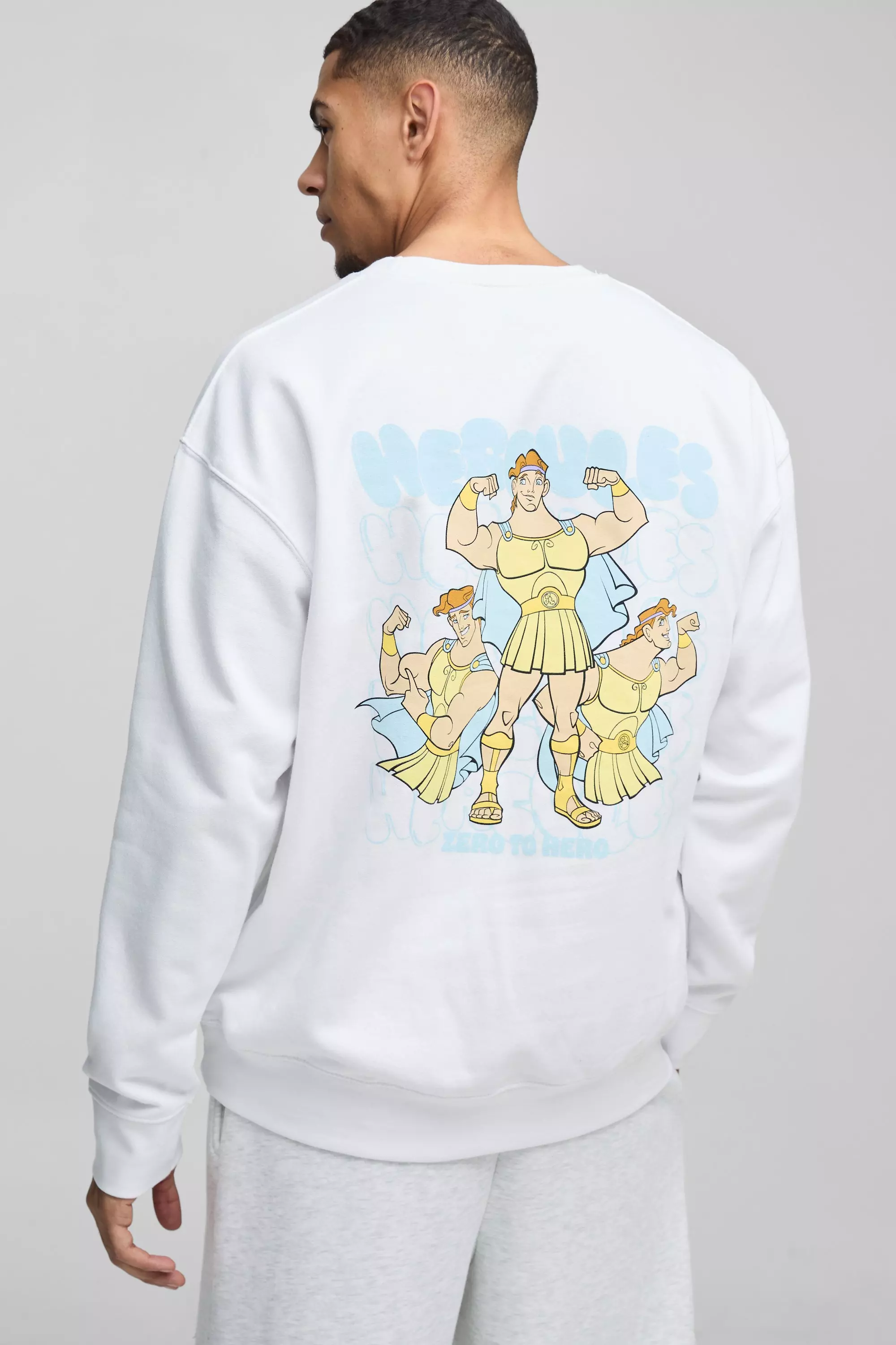 Oversized Disney Hercules License Print Sweatshirt White