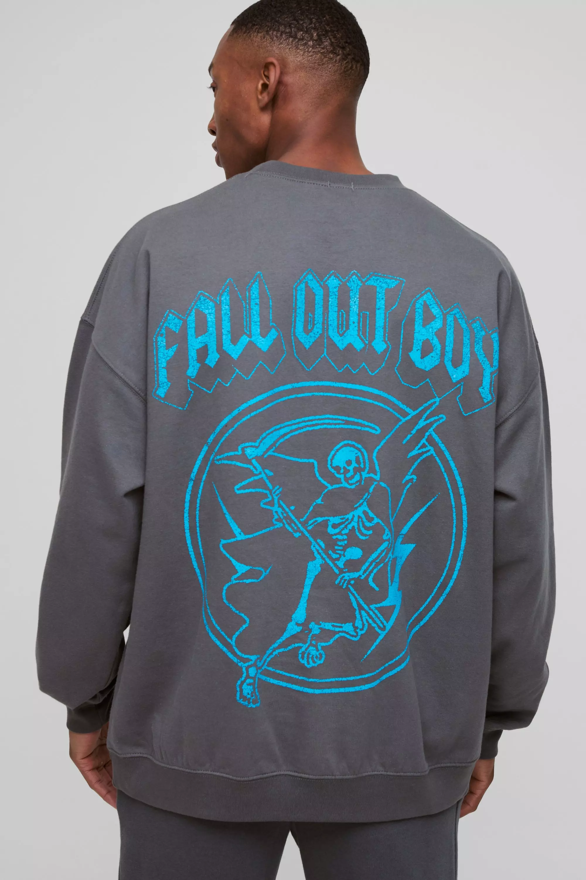 Oversized Fall Out Boy License Print Sweatshirt Charcoal